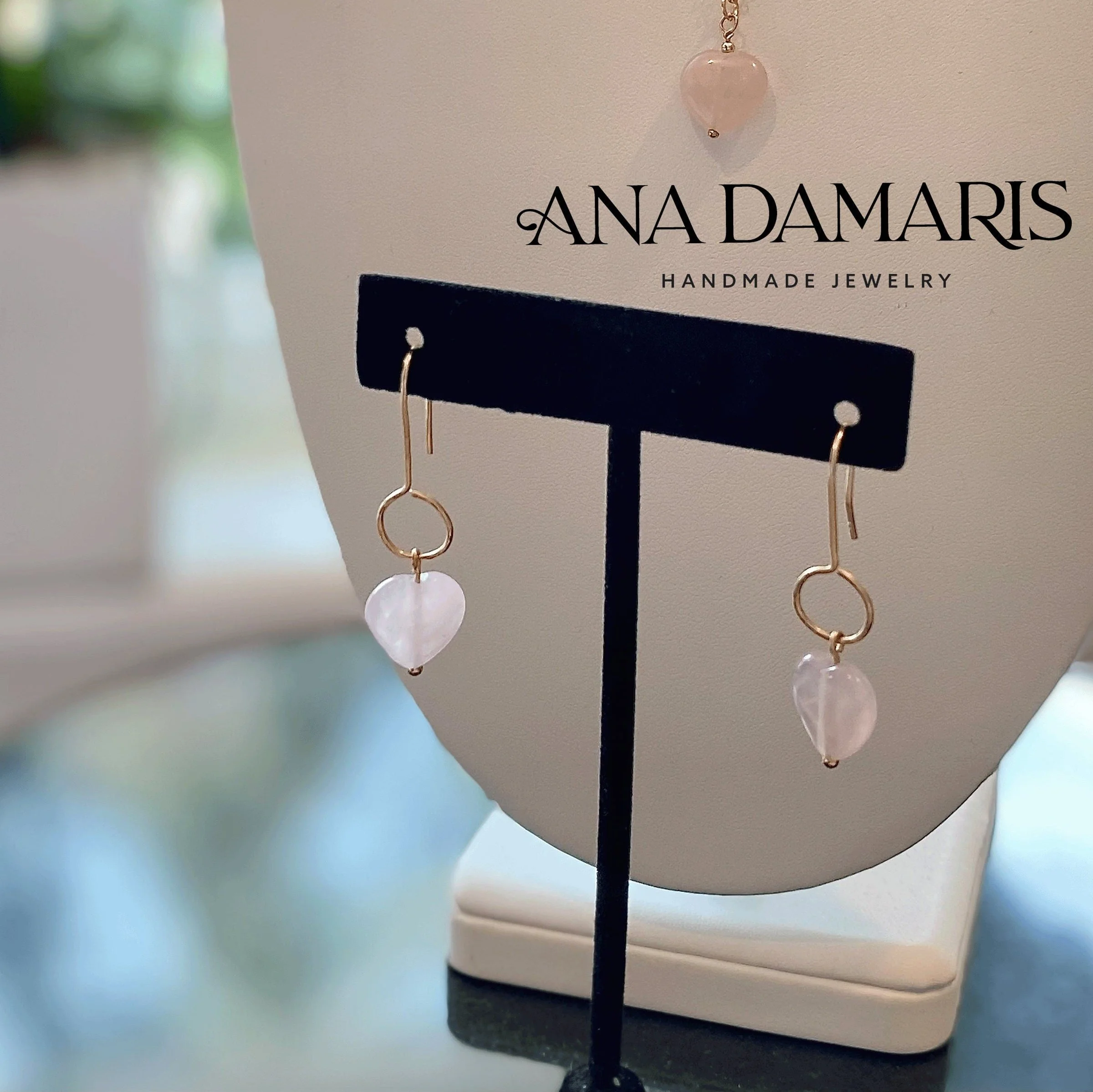 Rose Quartz Heart Drop Earrings, Gold Filled Minimalist Dainty Earrings