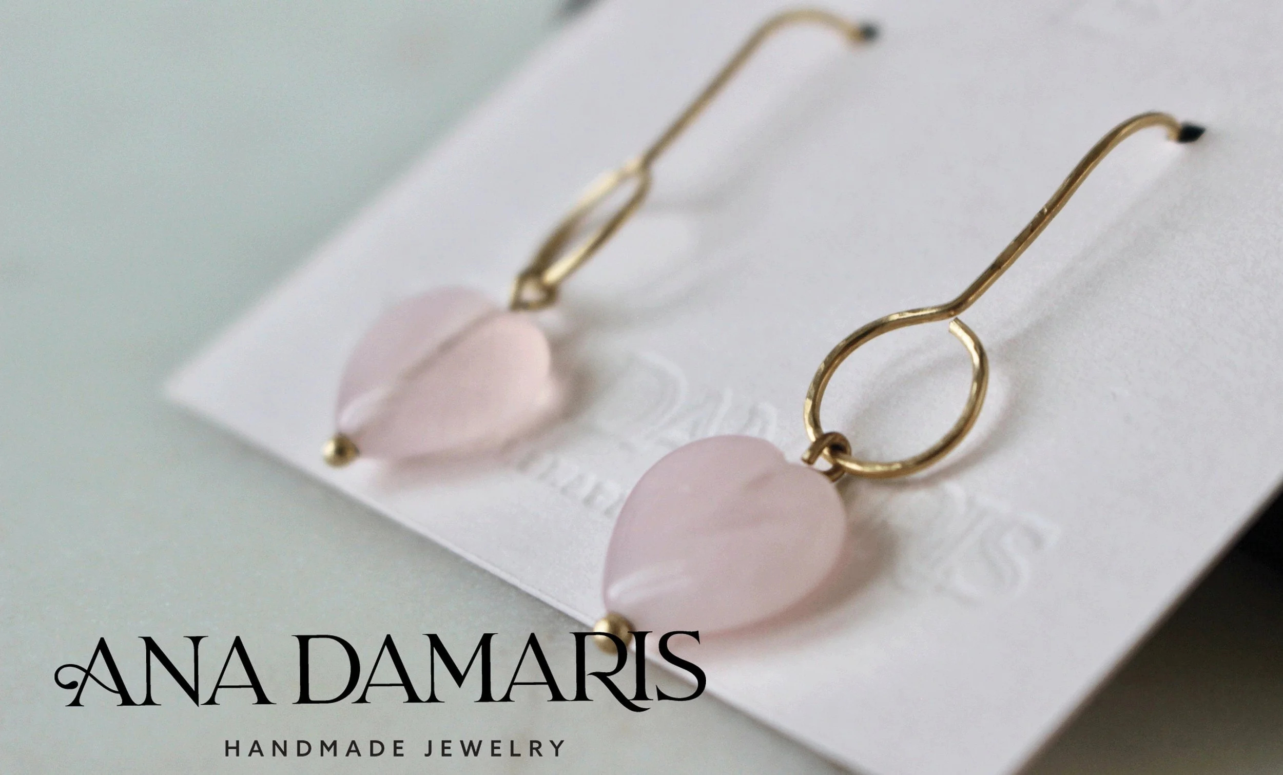 Rose Quartz Heart Drop Earrings, Gold Filled Minimalist Dainty Earrings