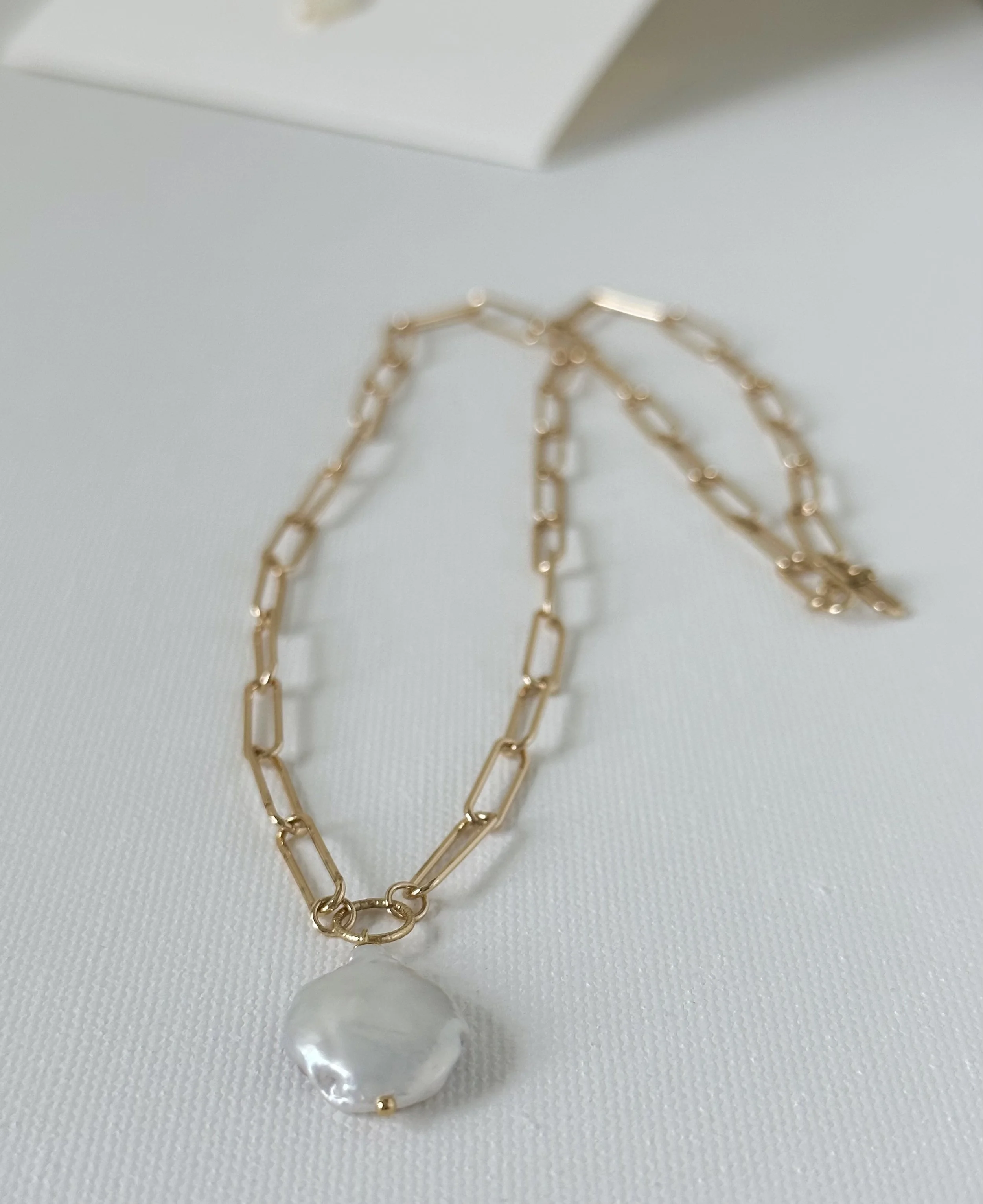 paperclip chain necklace with freshwater pearl pendant