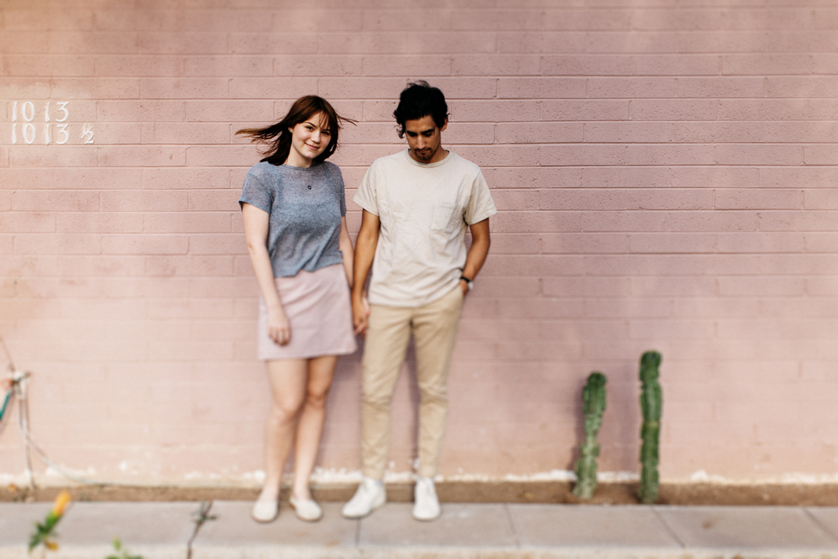 pink wall cute couple