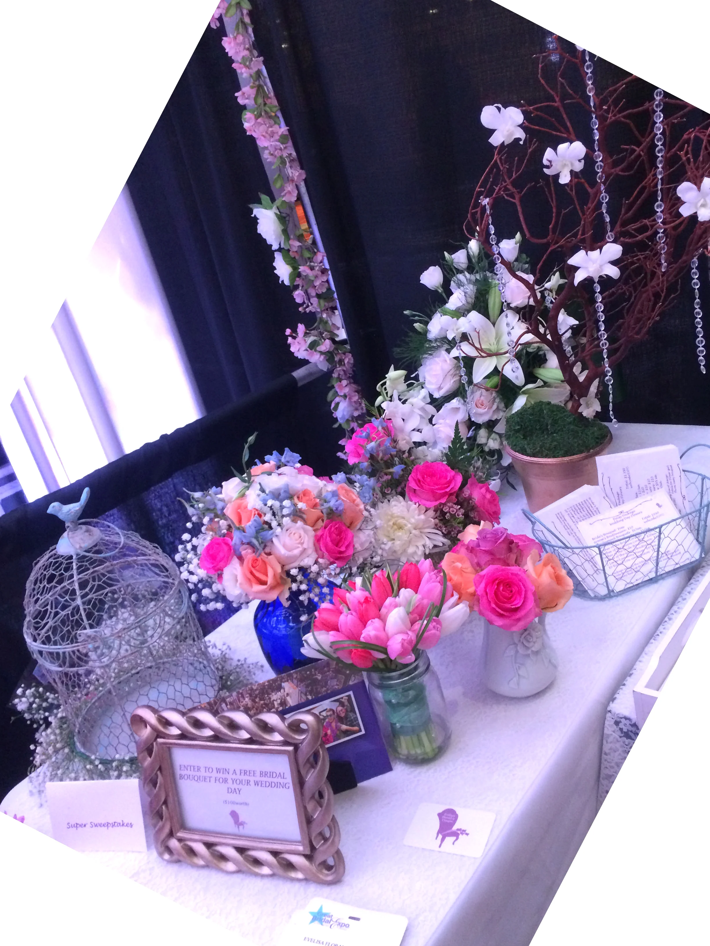 Our Setup with our bouquets in vases to drink water