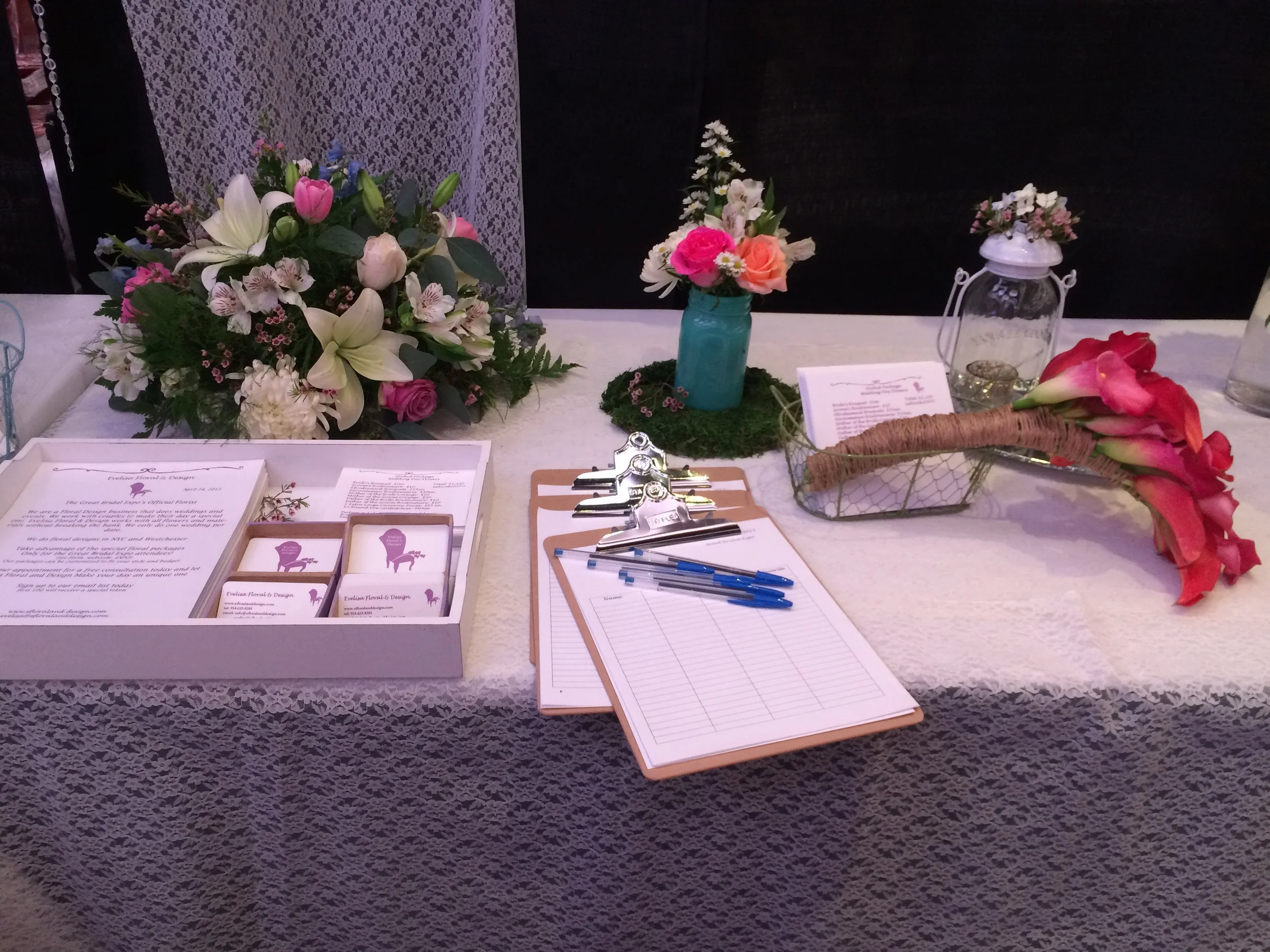 Our setup with all our materials. More bouquets and flowers centerpieces.