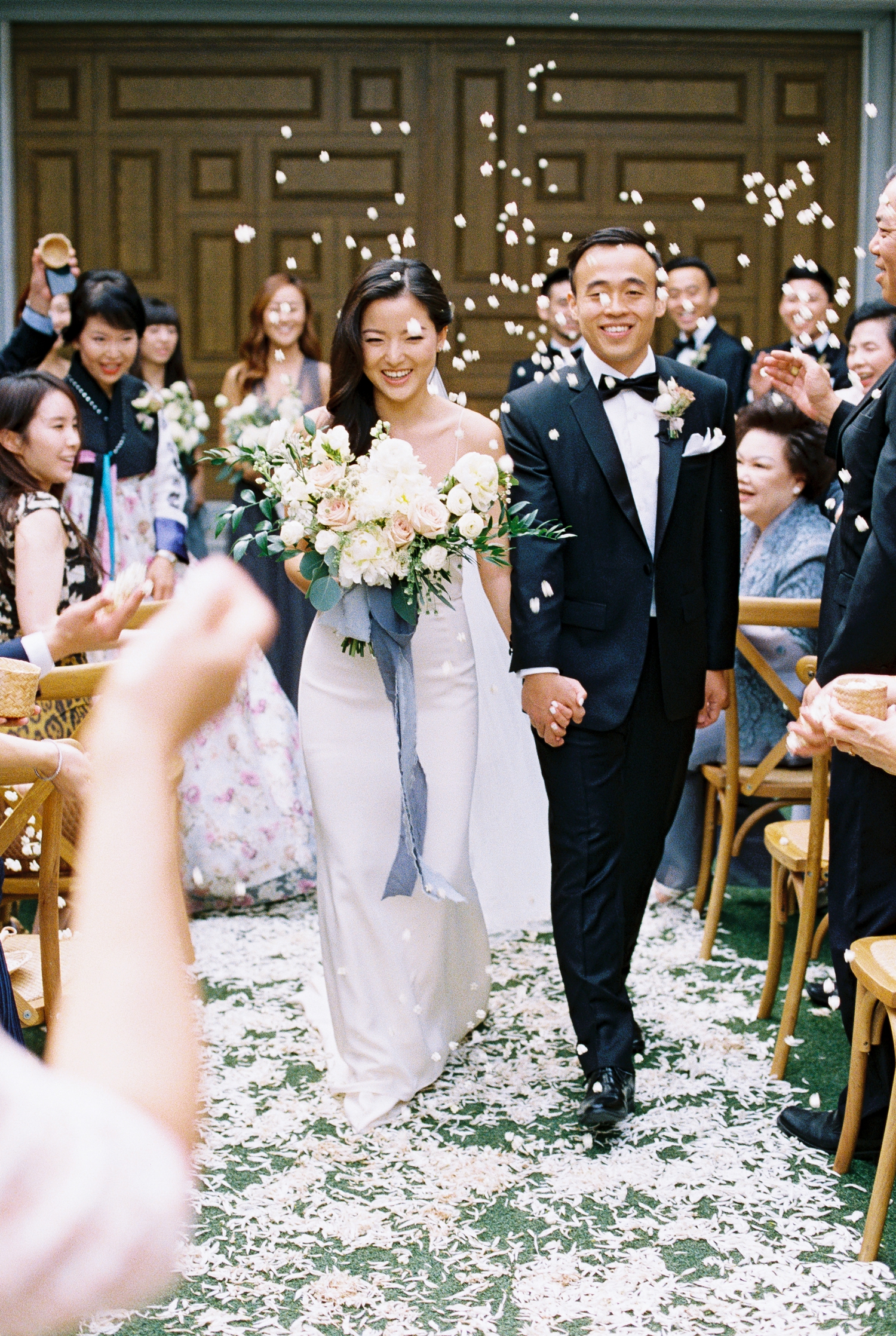 wedding recessional with flower petals