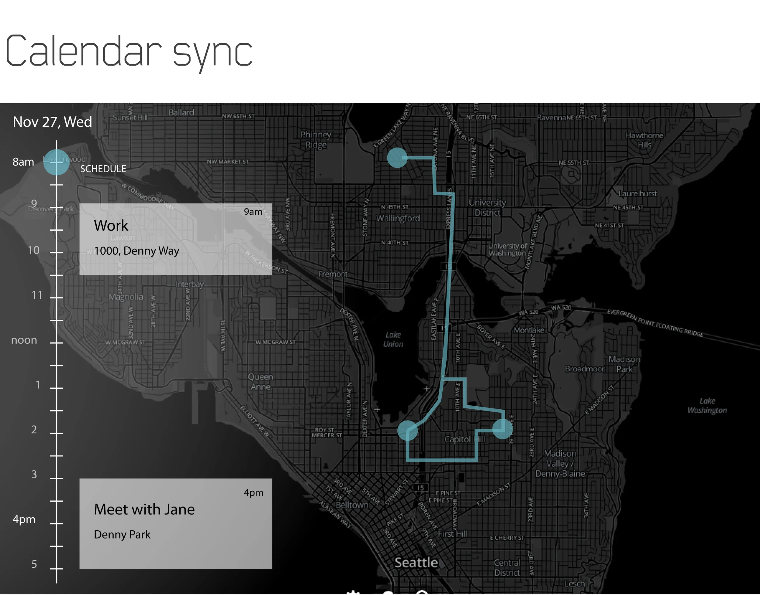 System syncs destinations from calendar and texts on mobile