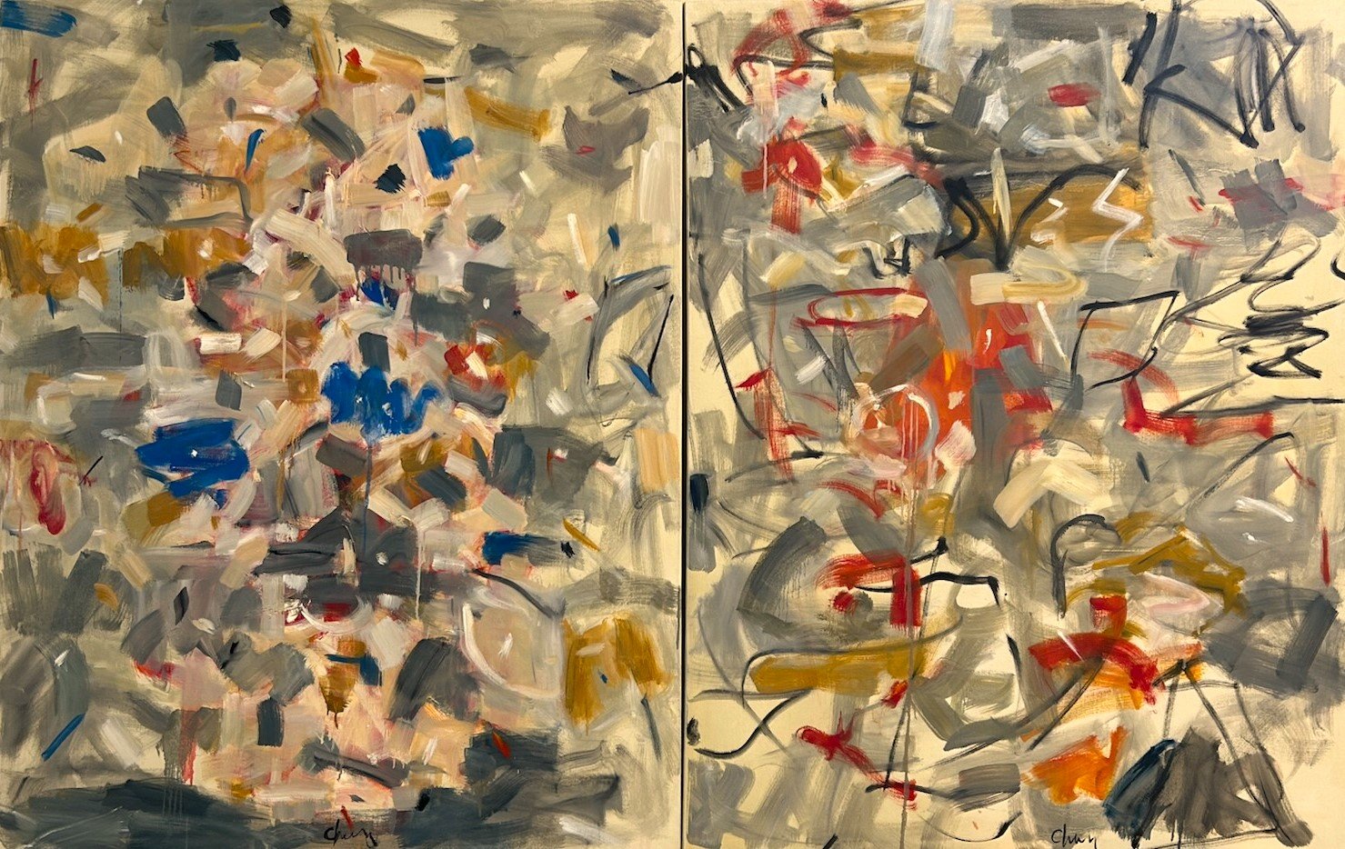“Red & Blue Diptych”, Oil, 46×72 $8200