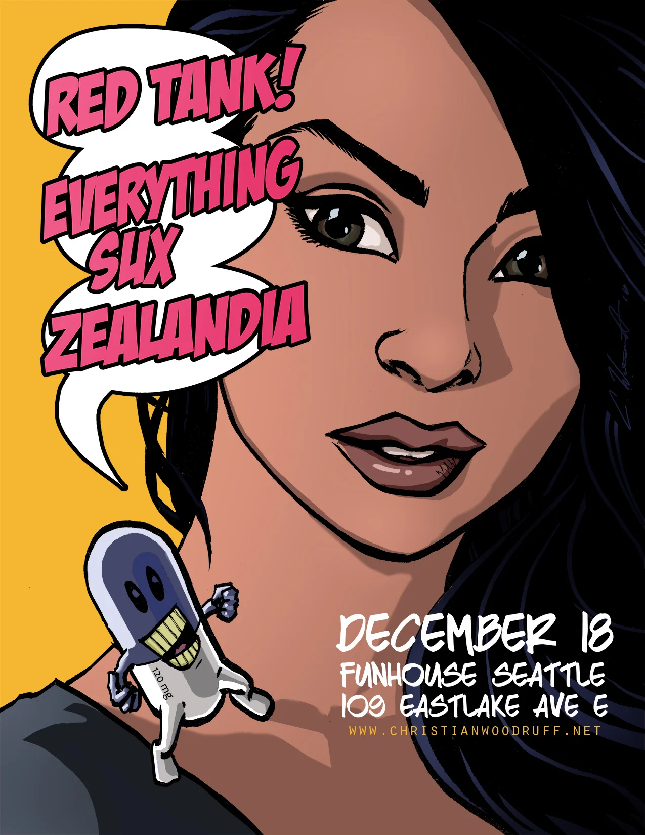 Show Flyer: Red Tank!, Everything Sux, Zealandia