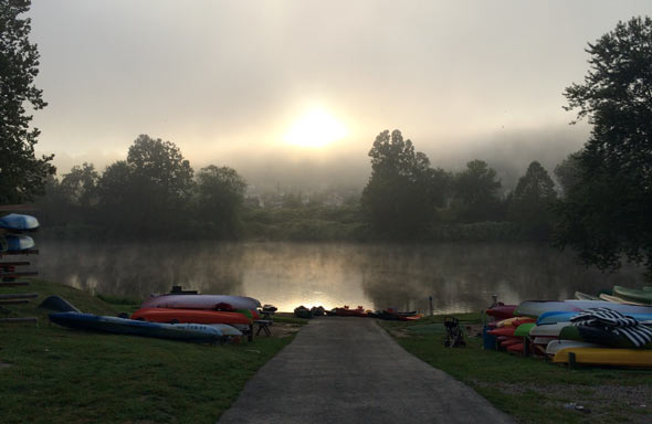 Riverside campsite in West Newton, PA. A busy day is about to begin.