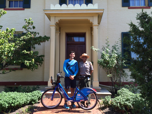 Countri Bike and NPS Ranger Jason in front of the Taft House