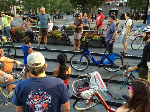 Pre-ride group meeting in Fountain Square