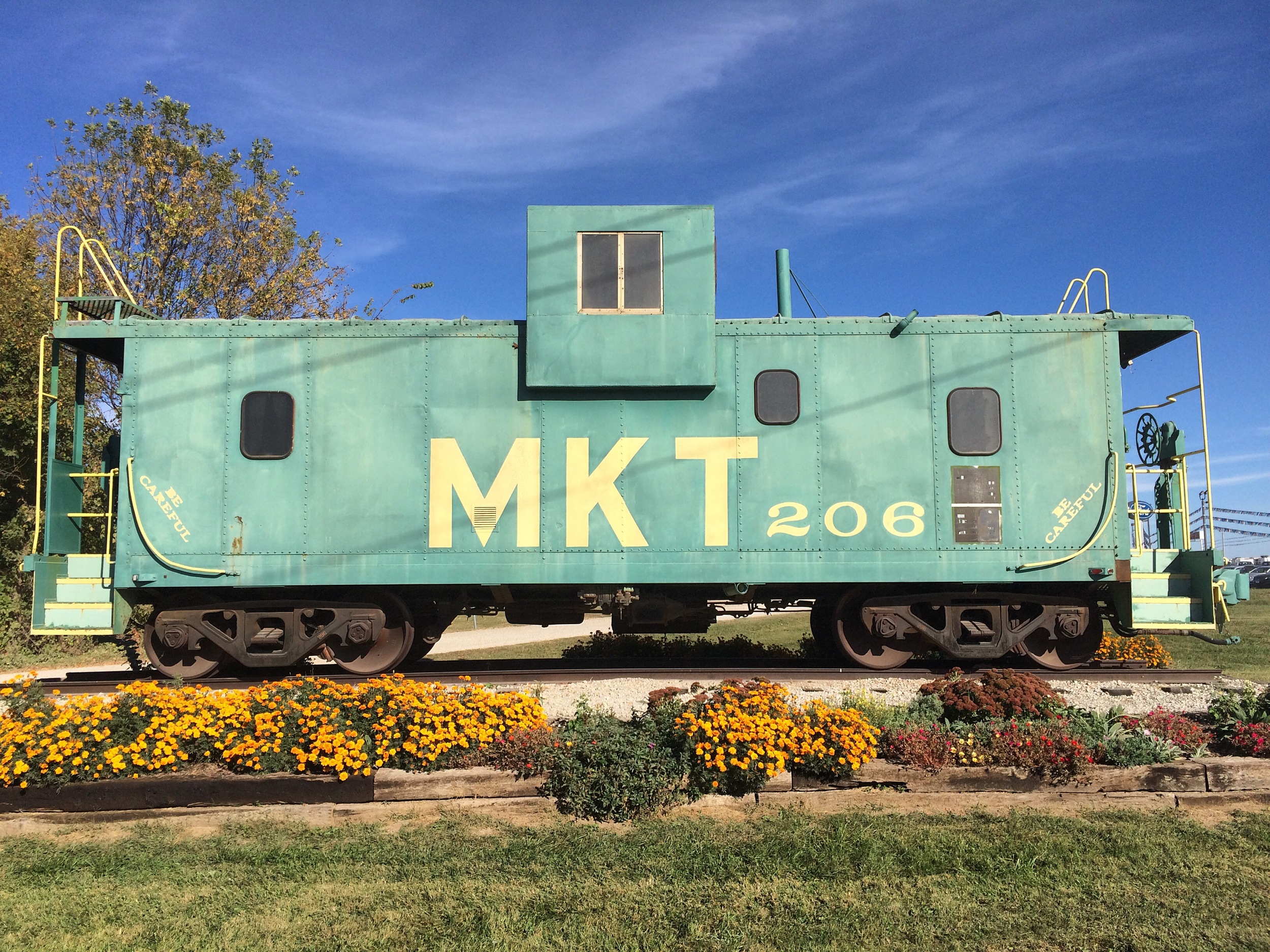 End of the line: this MKT (Katy) Railroad caboose sits at the trailhead in Clinton, 225 miles southwest from where I started the trail in St. Charles.