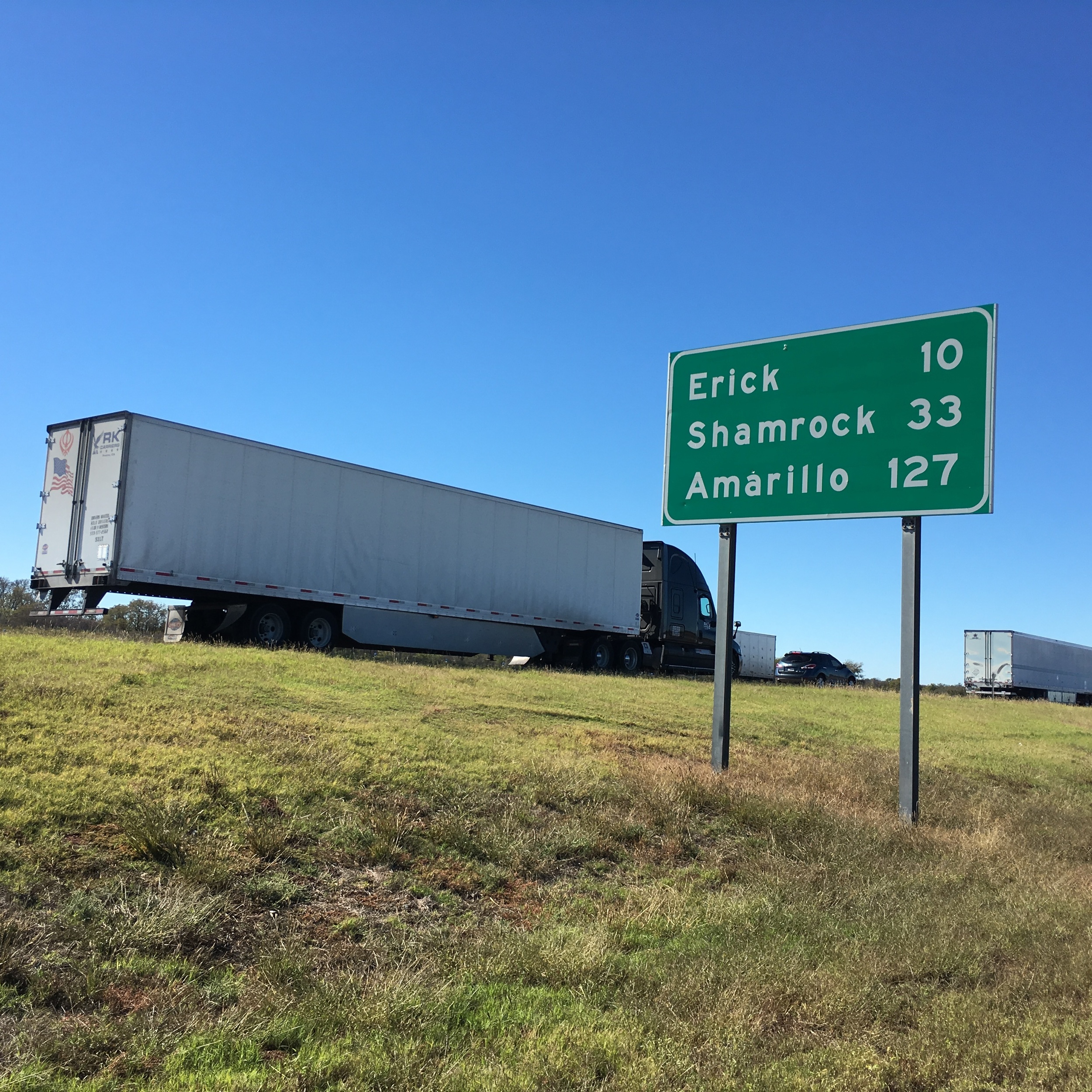 Leaving Elk City, OK towards Texas on Route 66, which parallels the interstate.