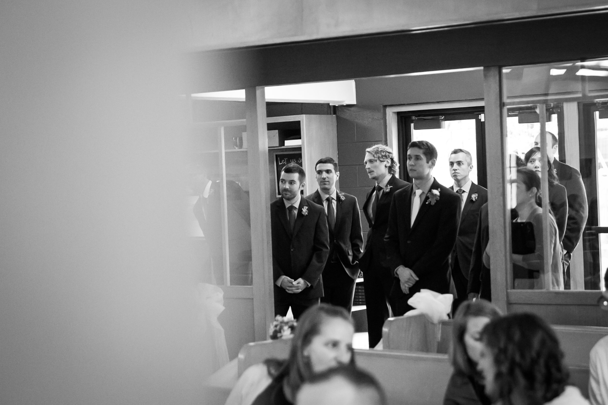 Seattle Community Church Wedding Photography | By G. Lin Photography | Groomsmen waiting to enter