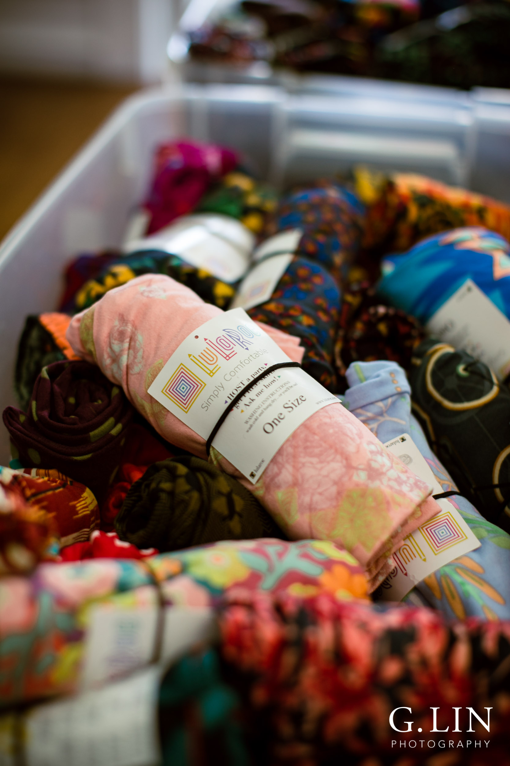 Raleigh Event Photographer | G. Lin Photography | Close up of leggings inside bin