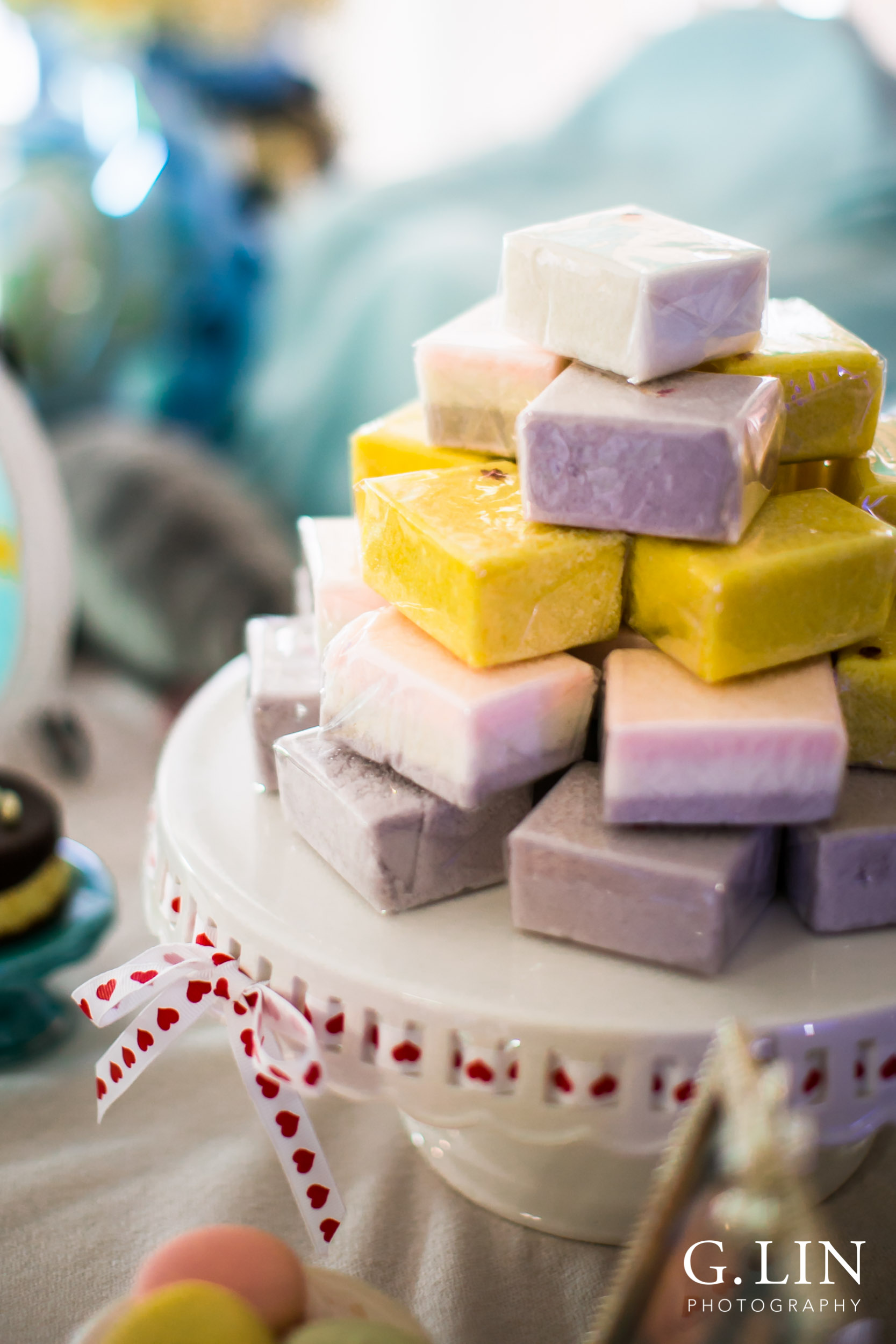 Durham Family Photographer | G. Lin Photography | Close up shot of moon cakes for baby's birthday