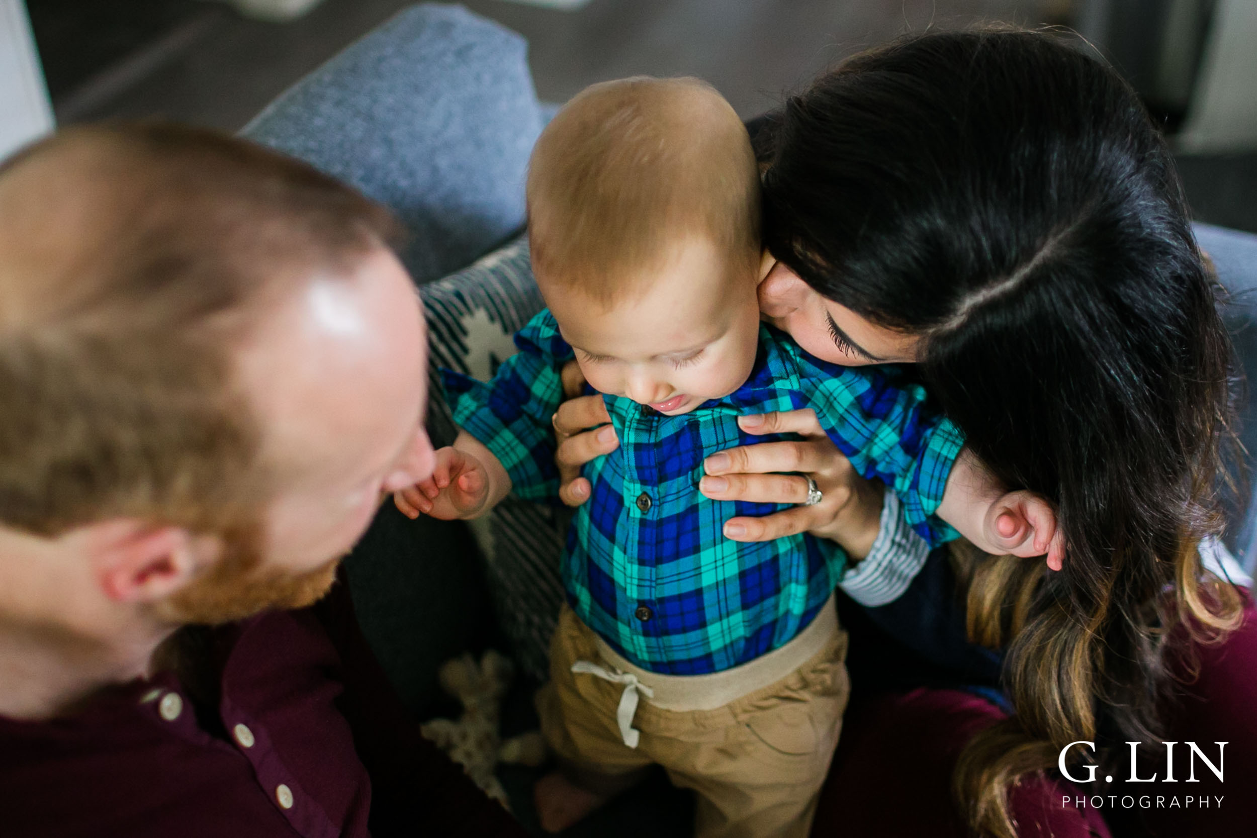 Durham Family Photographer | G. Lin Photography | candid moment mom kissing son on cheek