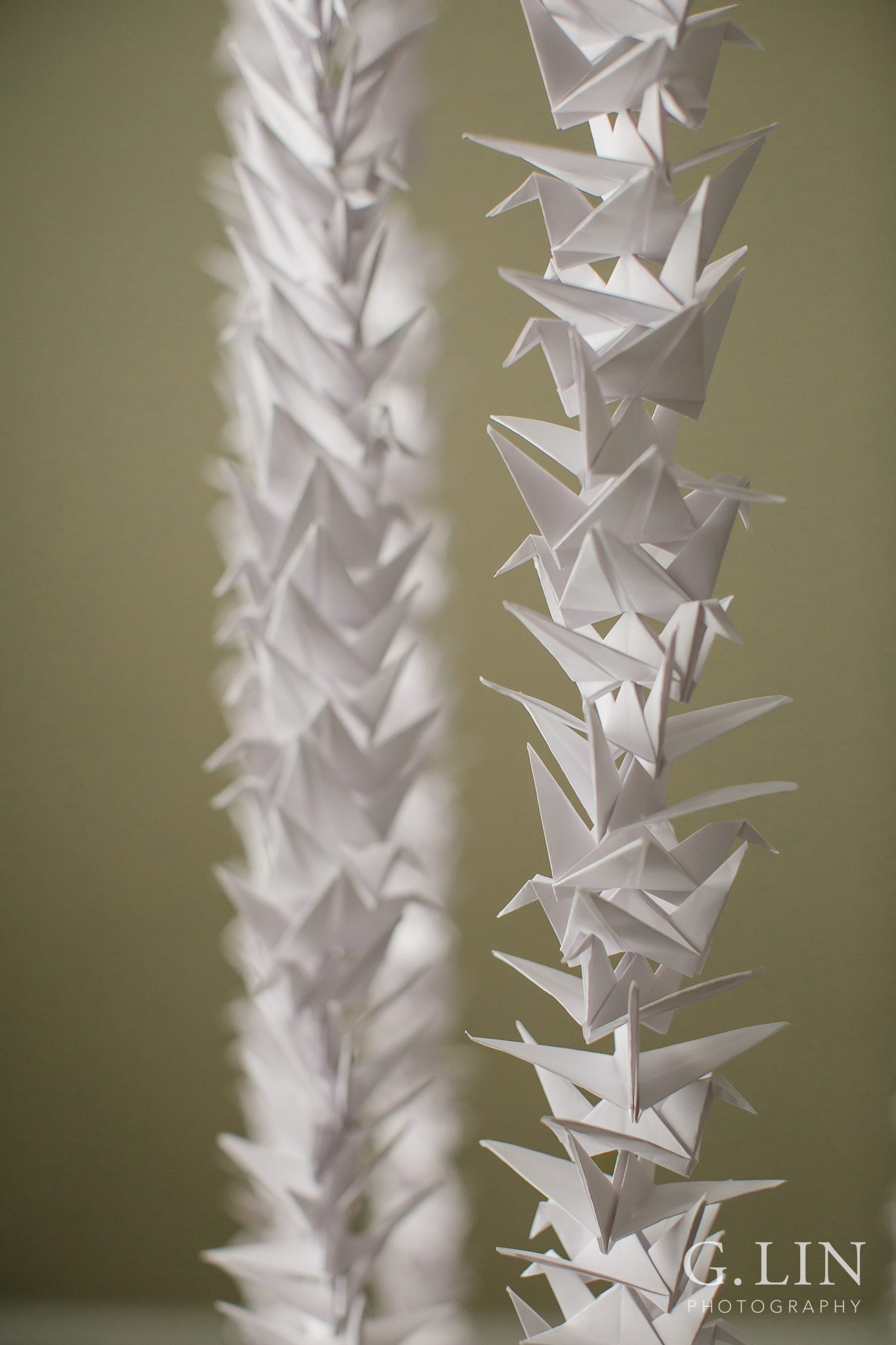Close up of paper cranes for surprise proposal | raleigh engagement photography | G. Lin Photography