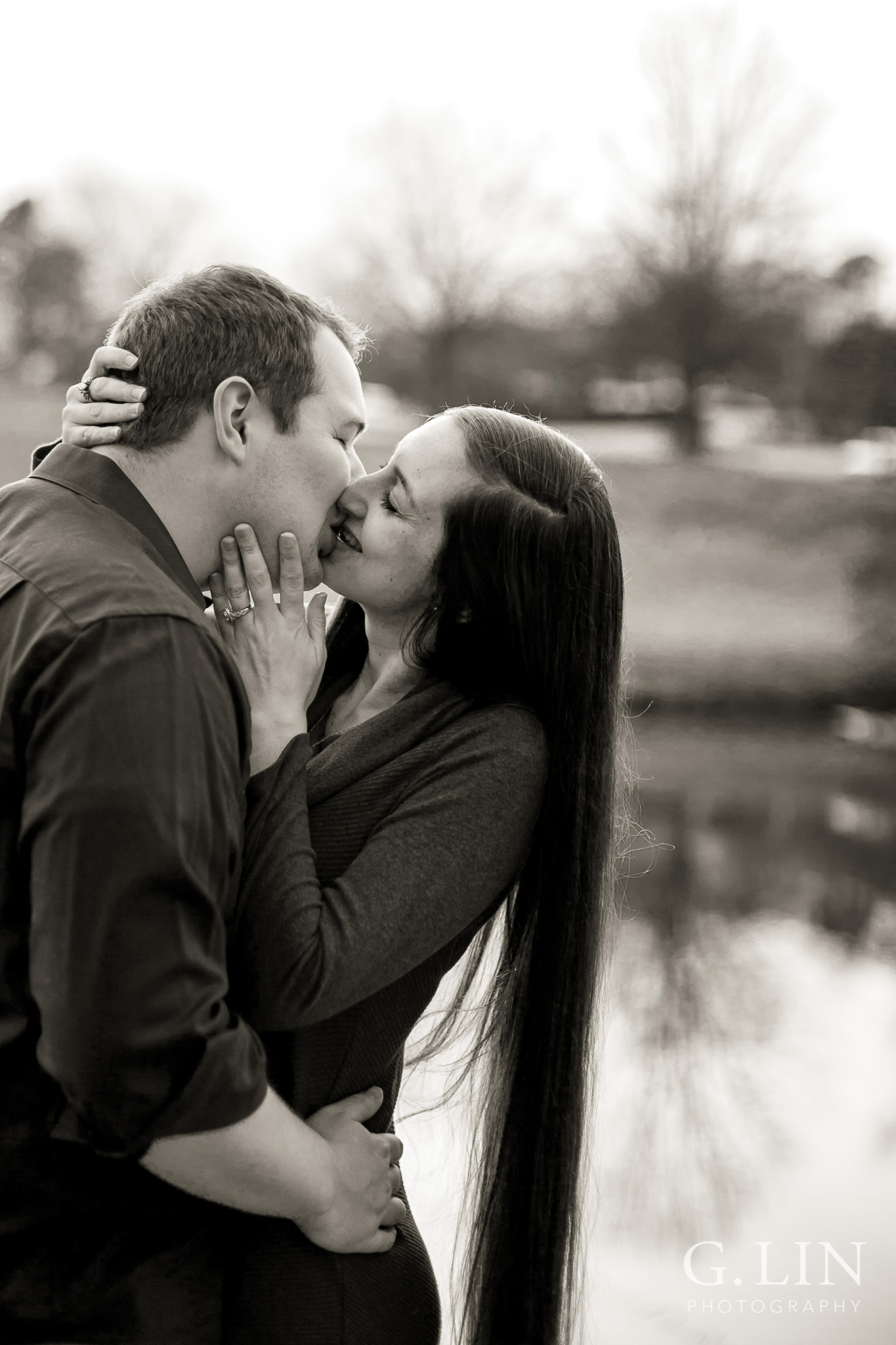 Romantic black and white photo of engaged couple | Raleigh Engagement Photographer | By G. Lin Photography