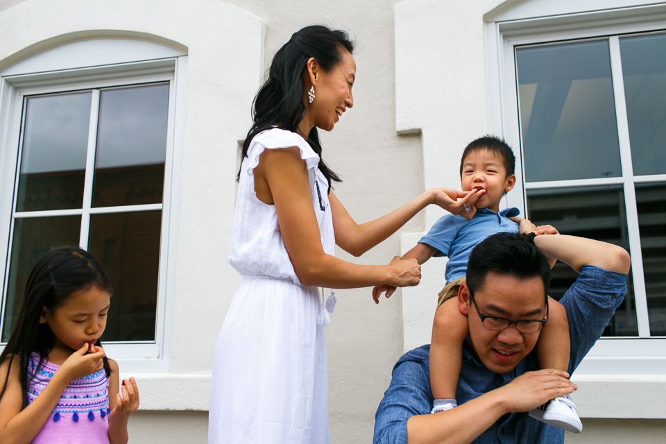 Modern family portrait with white background | Downtown Durham Photography | G. Lin Photography