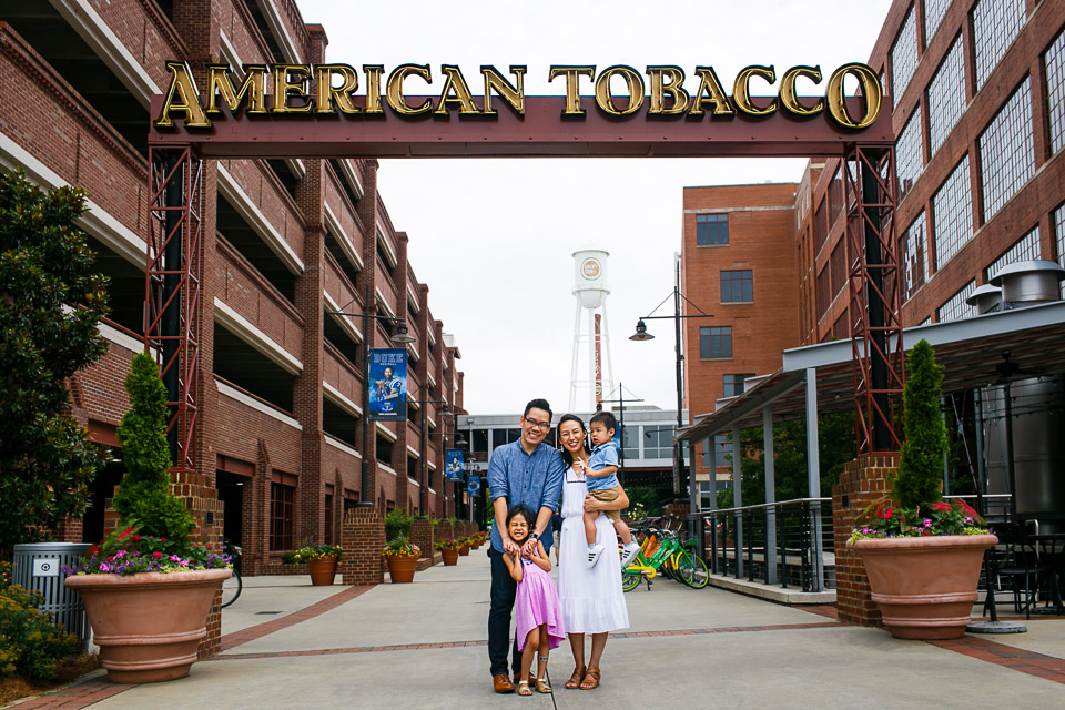 Family portrait at American Tobacco Campus | Durham Photographer | By G. Lin Photography