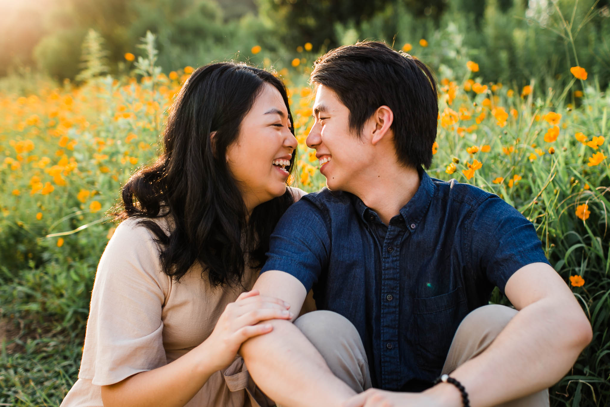Raleigh Engagement Photographer | By G. Lin Photography | golden hour portrait of couple at Dorothea Dix Park