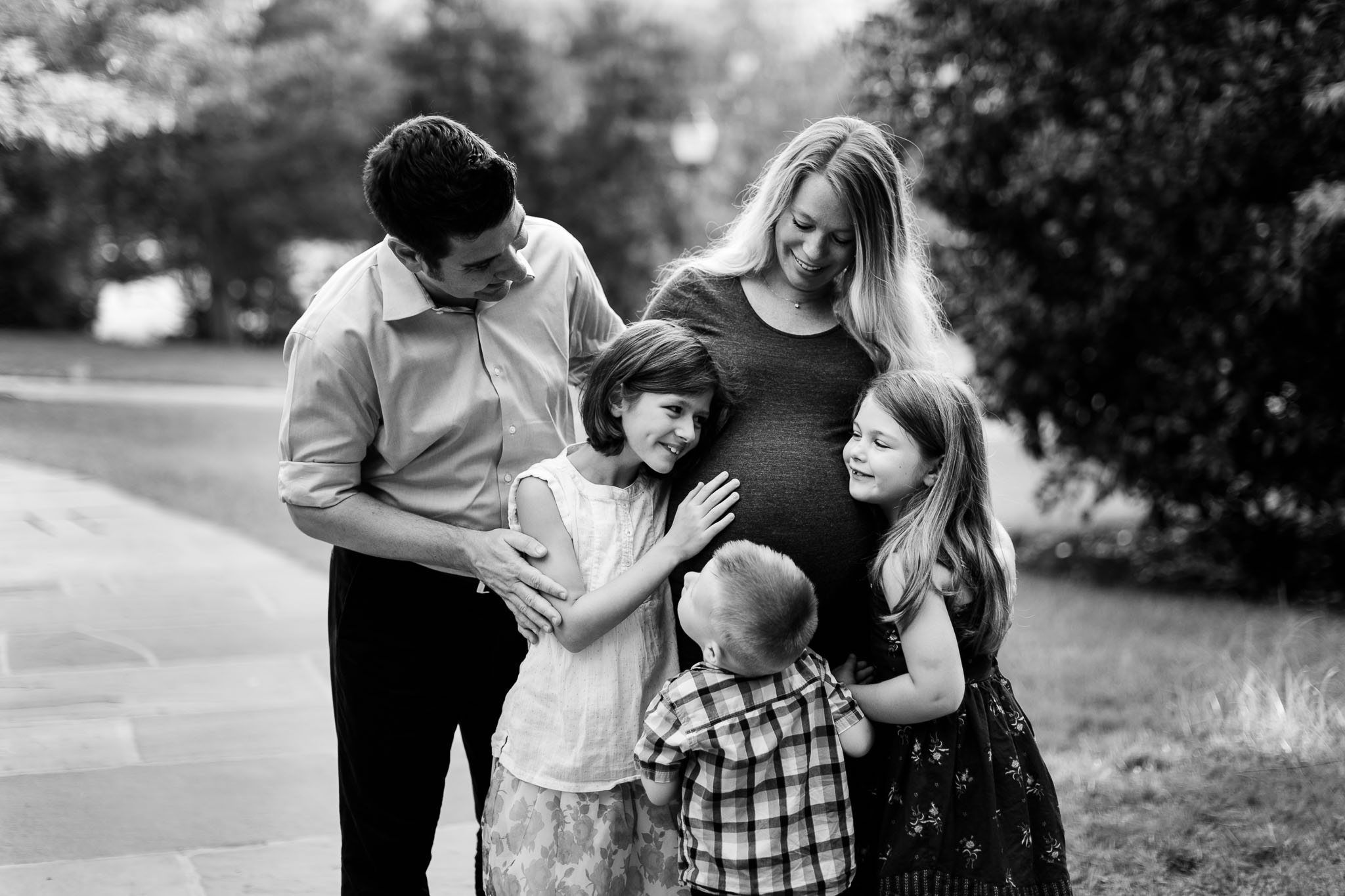 Black and white portrait of family on Duke Campus | Durham Maternity Photographer | By G. Lin Photography