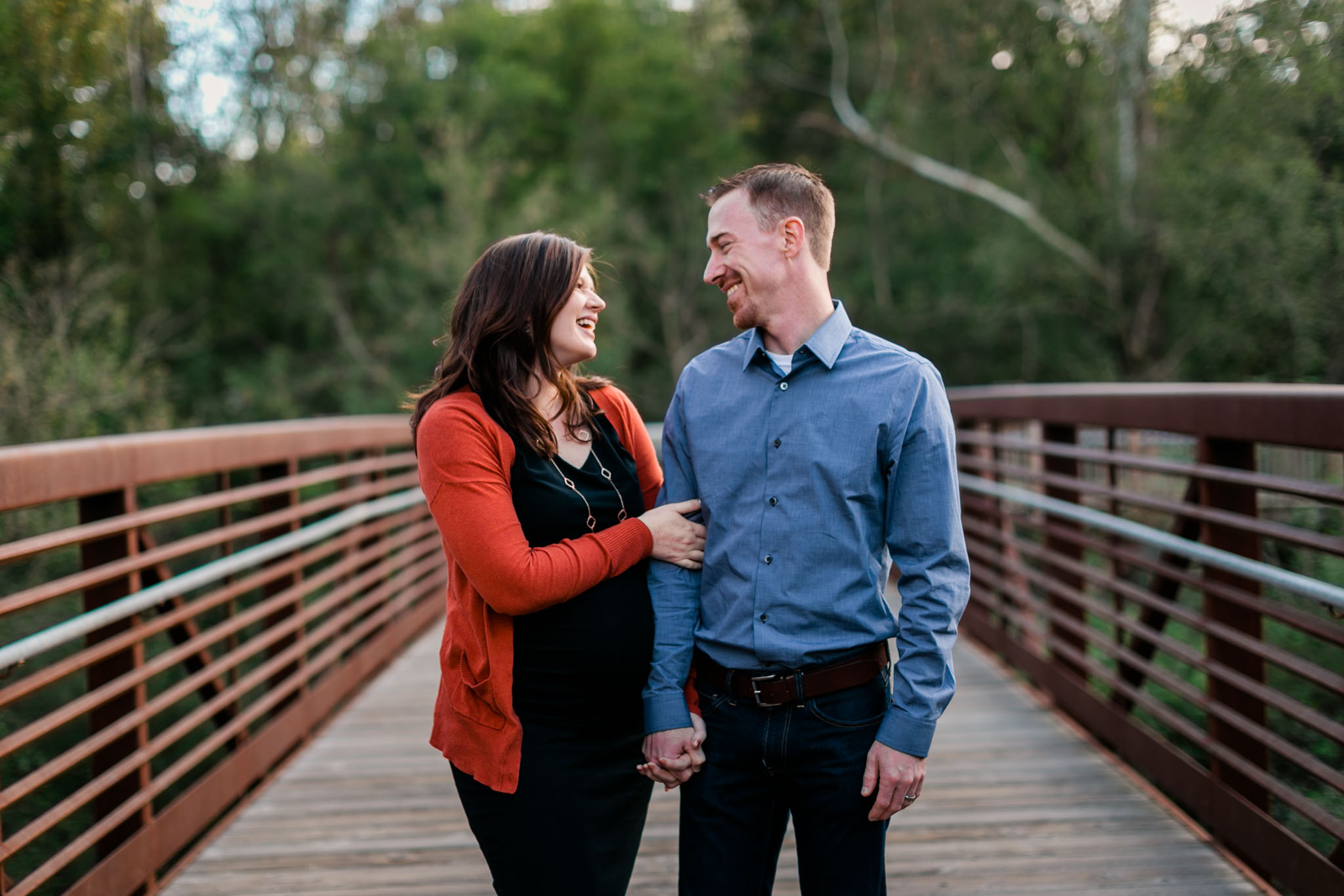 Beautiful photo of couple on bridge at Hillsborough Riverwalk | Durham Family Photographer | By G. Lin Photography