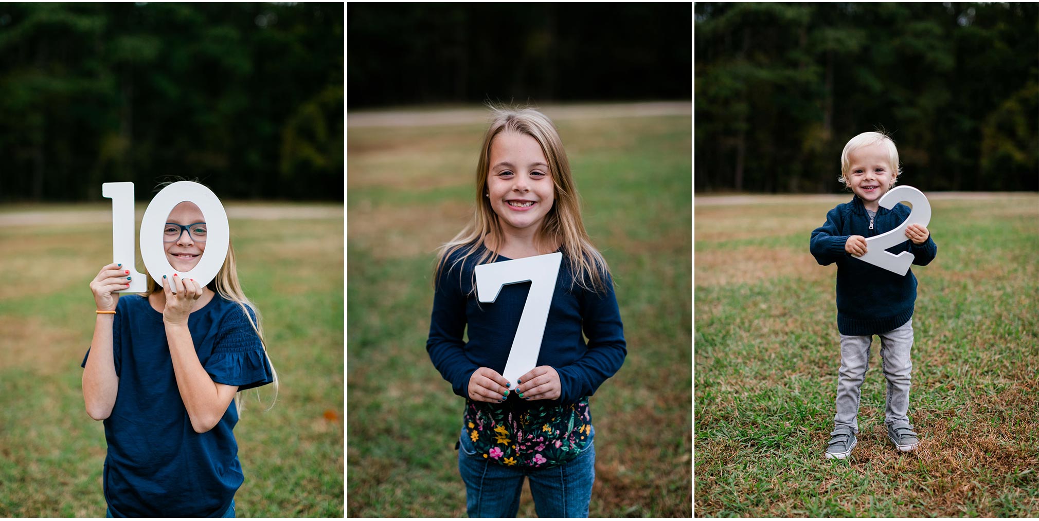 Cute photo of siblings holding up their ages | Raleigh Family Photography | By G. Lin Photography