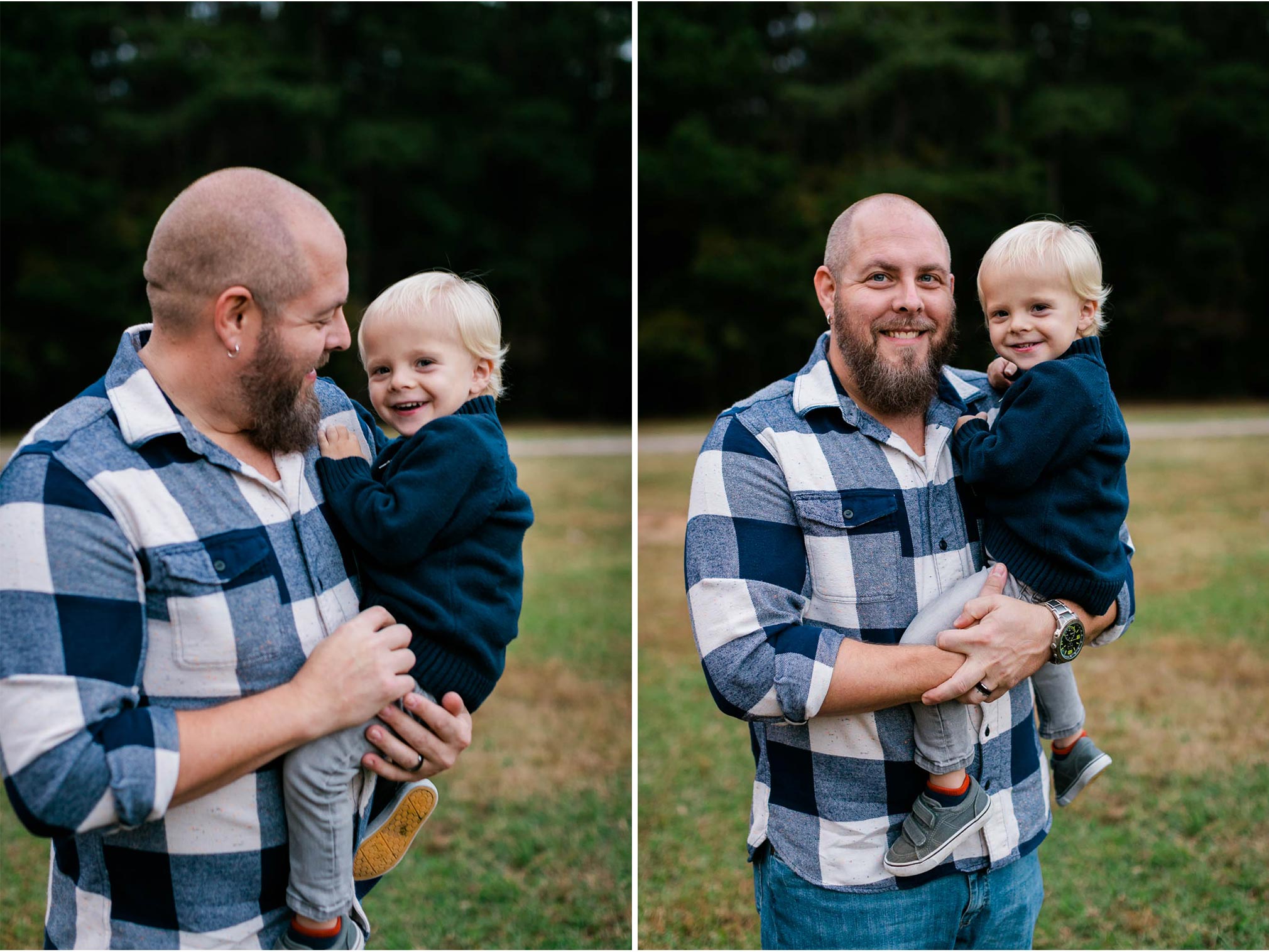 Father and son photo outside at Umstead Park | Raleigh Family Photographer | By G. Lin Photography