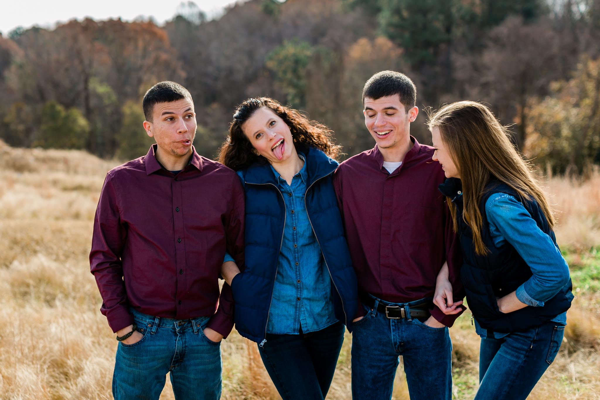 Silly faces during sibling portrait session at NCMA | Raleigh Family Photographer | By G. Lin Photography