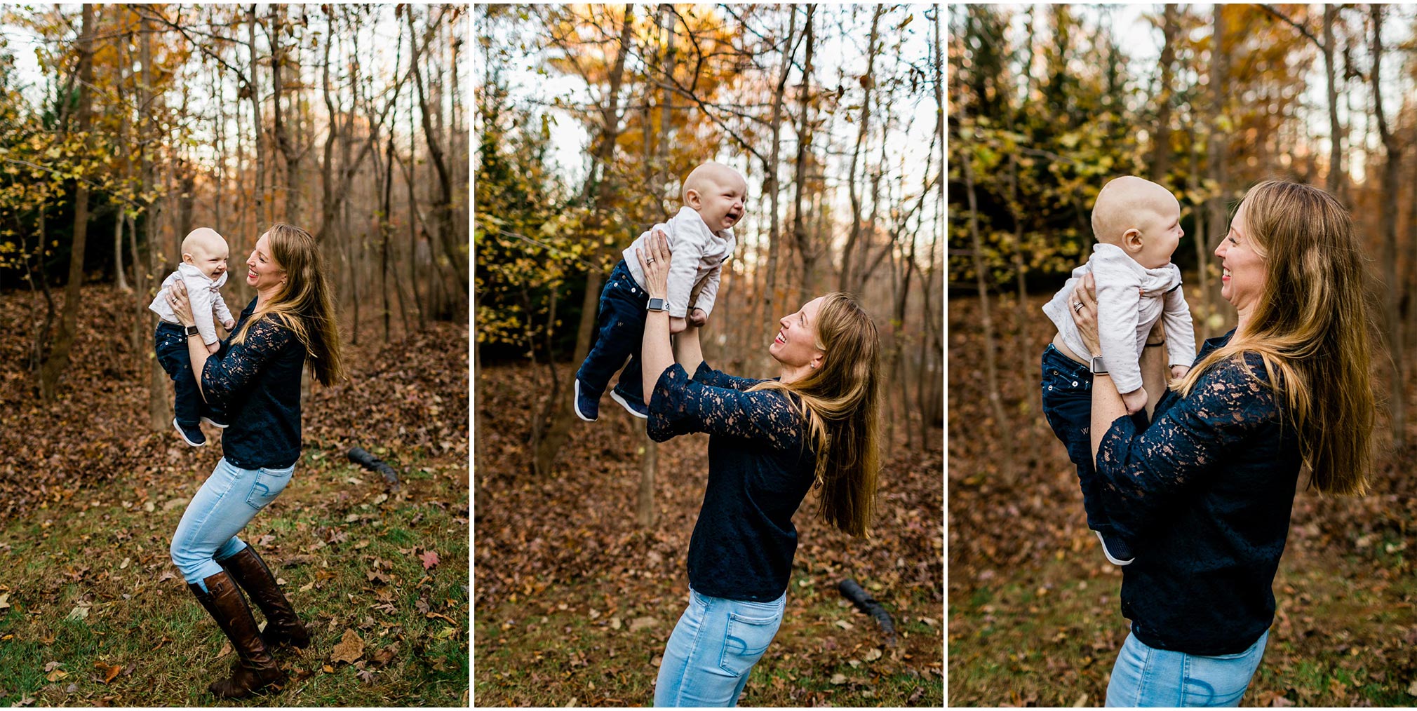 Mom laughing and playing with baby boy | By G. Lin Photography | Durham Family Photography