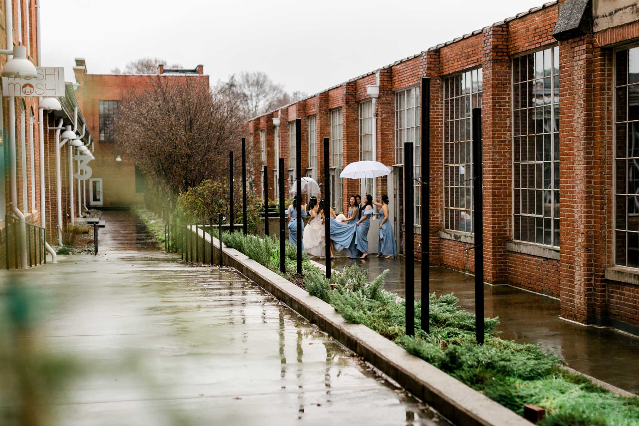 Bridesmaids and bride walking in rain | The Cotton Room Wedding | Durham Photographer | By G. Lin Photography