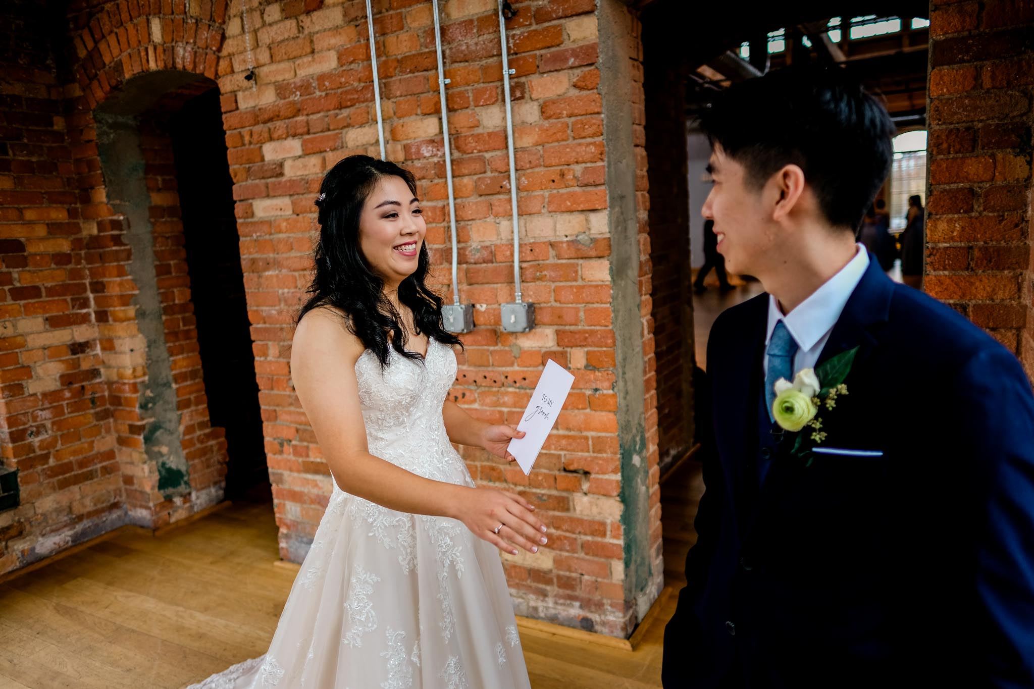Bride and groom seeing each other for first time | Durham Wedding Photographer | The Cotton Room | By G. Lin Photography