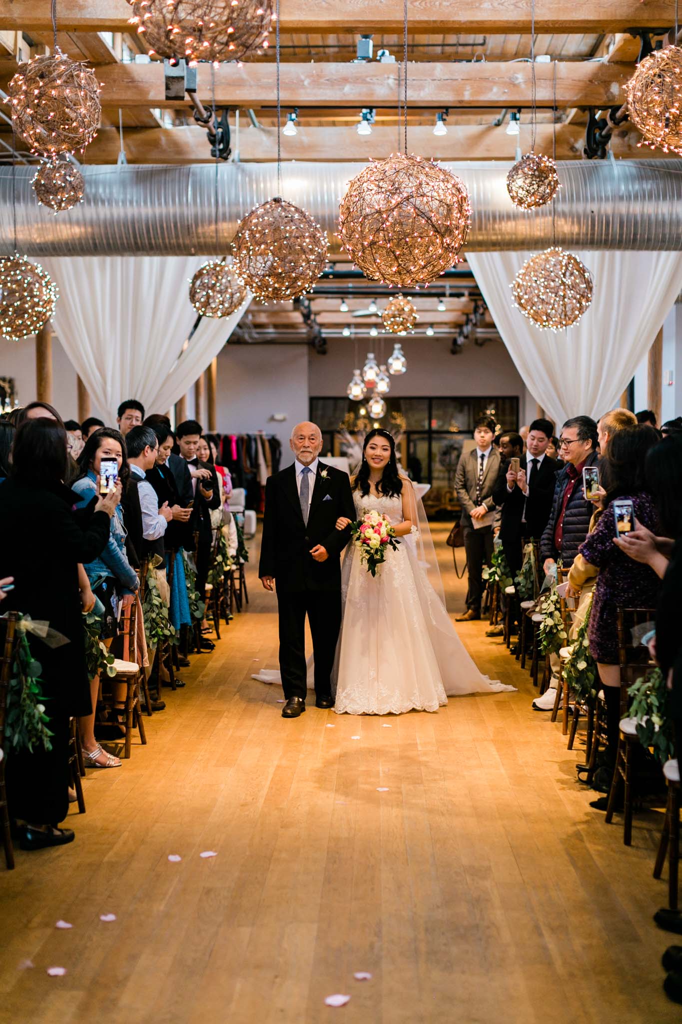 Bride walking down aisle at The Cotton Room | Durham Wedding Photographer | By G. Lin Photography