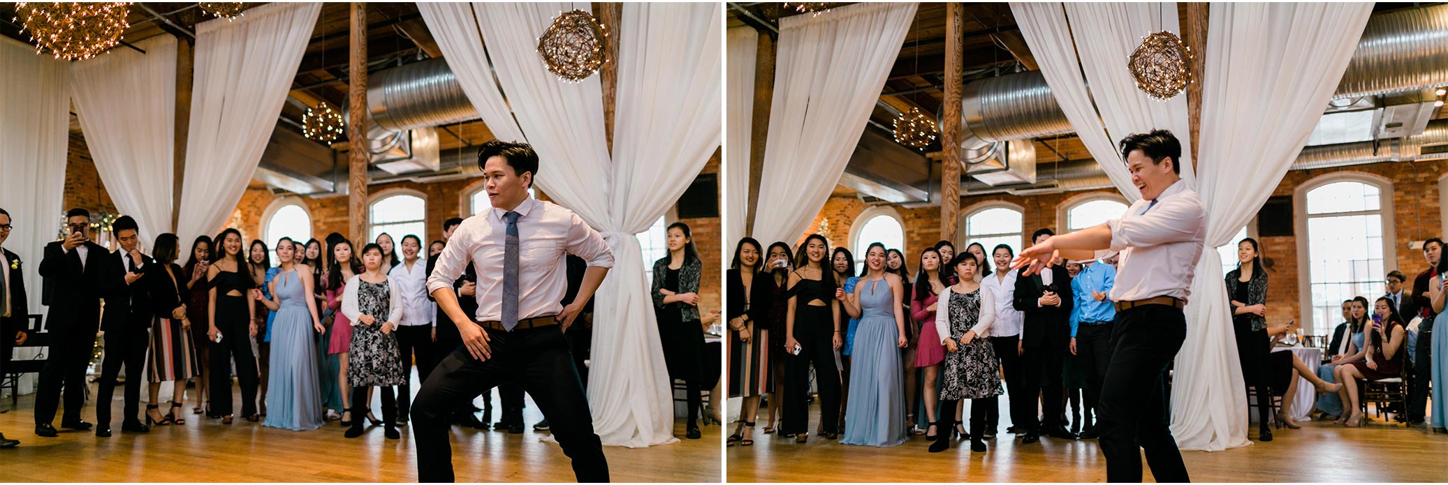 Man dancing during wedding reception | Durham Wedding Photographer | The Cotton Room | By G. Lin Photography