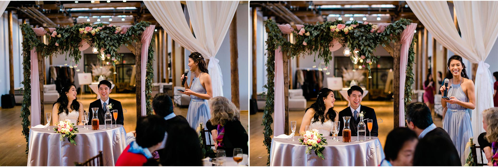 Maid of Honor giving speech during reception | The Cotton Room | Durham Wedding Photographer | By G. Lin Photography