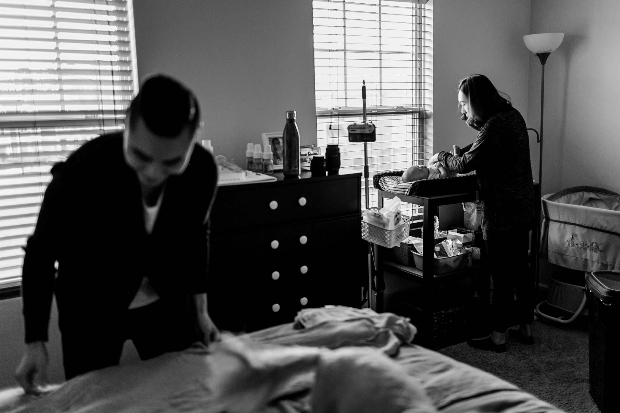 Black and white lifestyle family photo with preemie | Durham Newborn Photography | By G. Lin Photography
