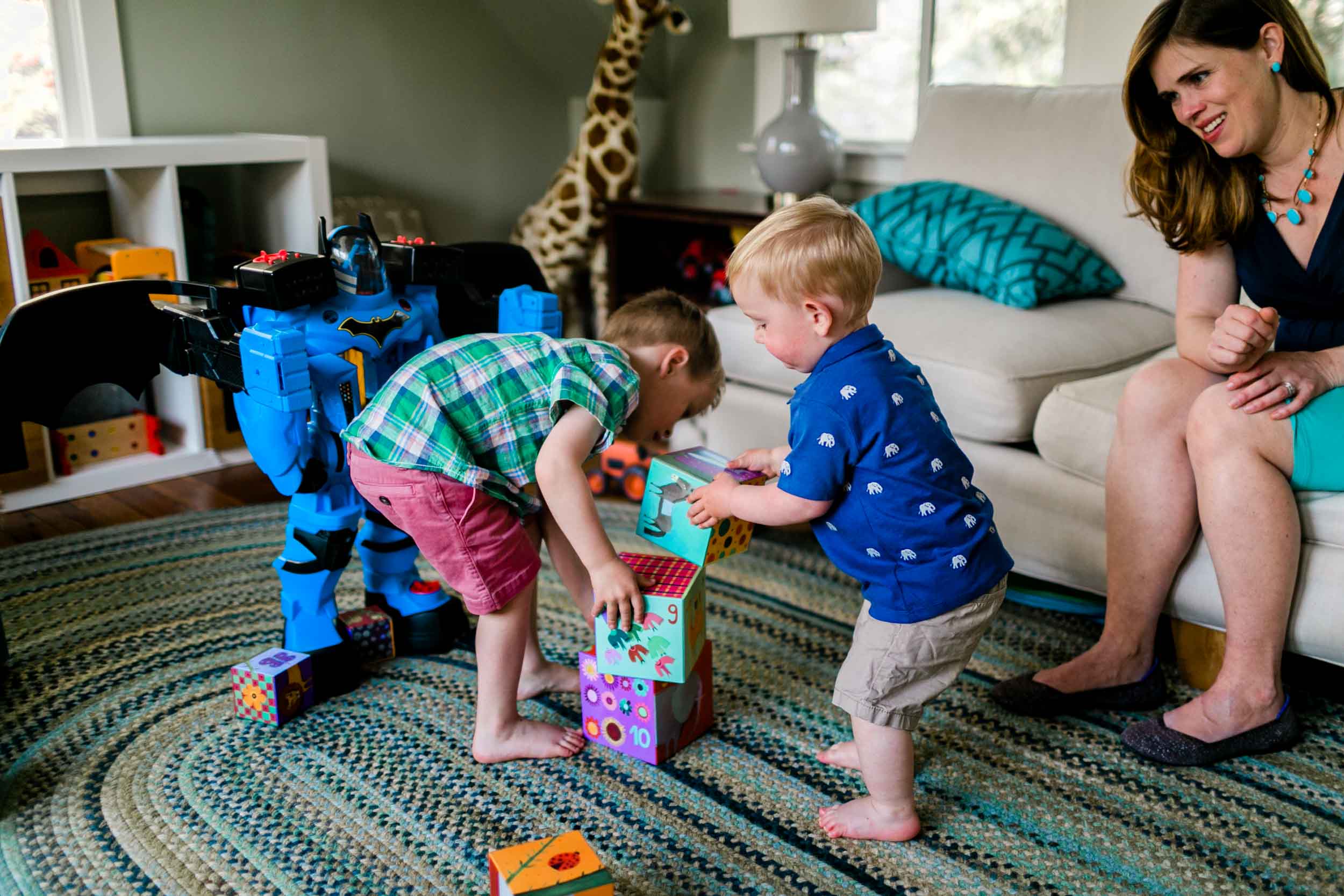 Boys playing with blocks | Durham Photographer | By G. Lin Photography