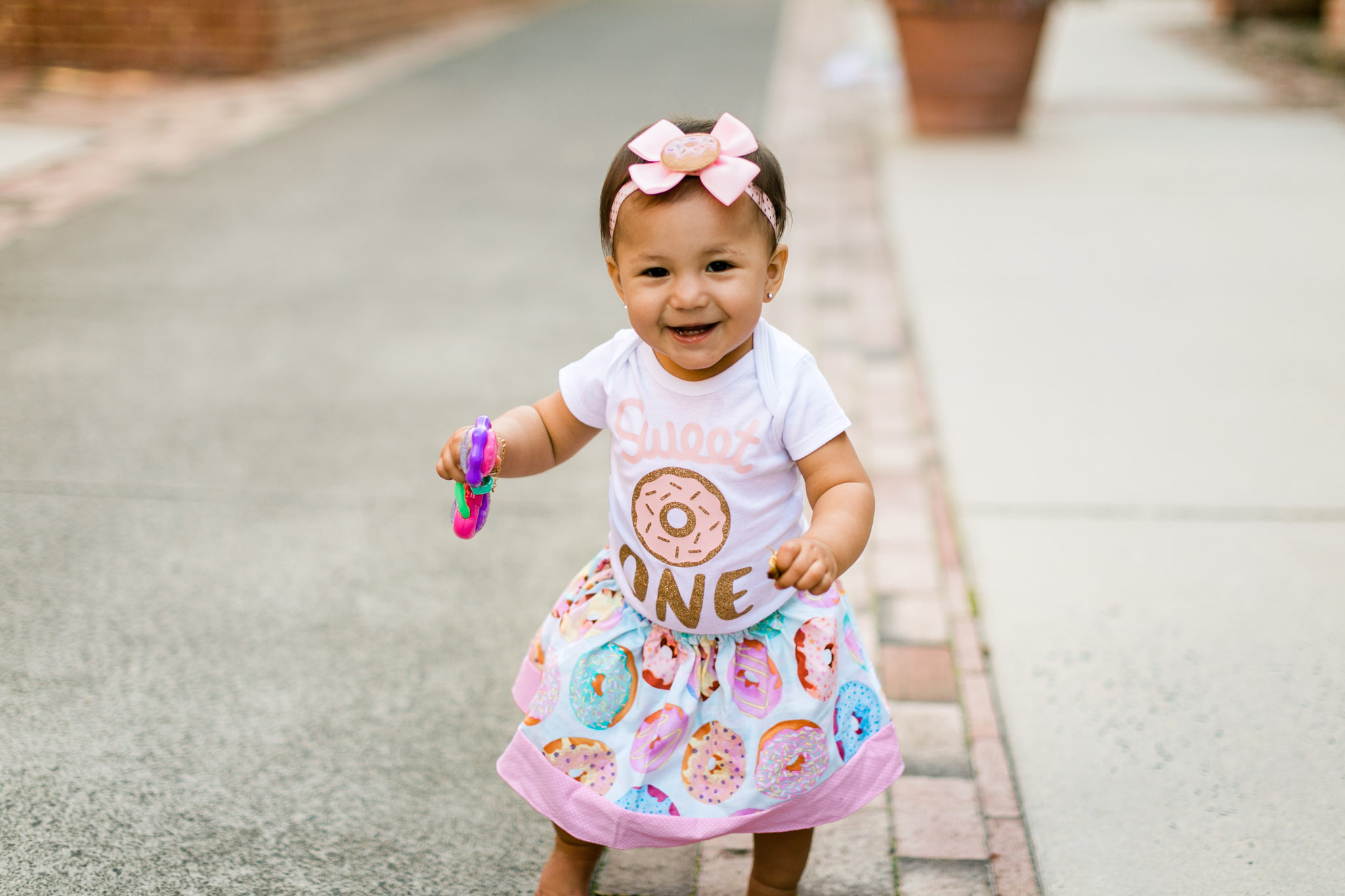 Cute baby girl walking by herself outside | Durham Photographer | By G. Lin Photography