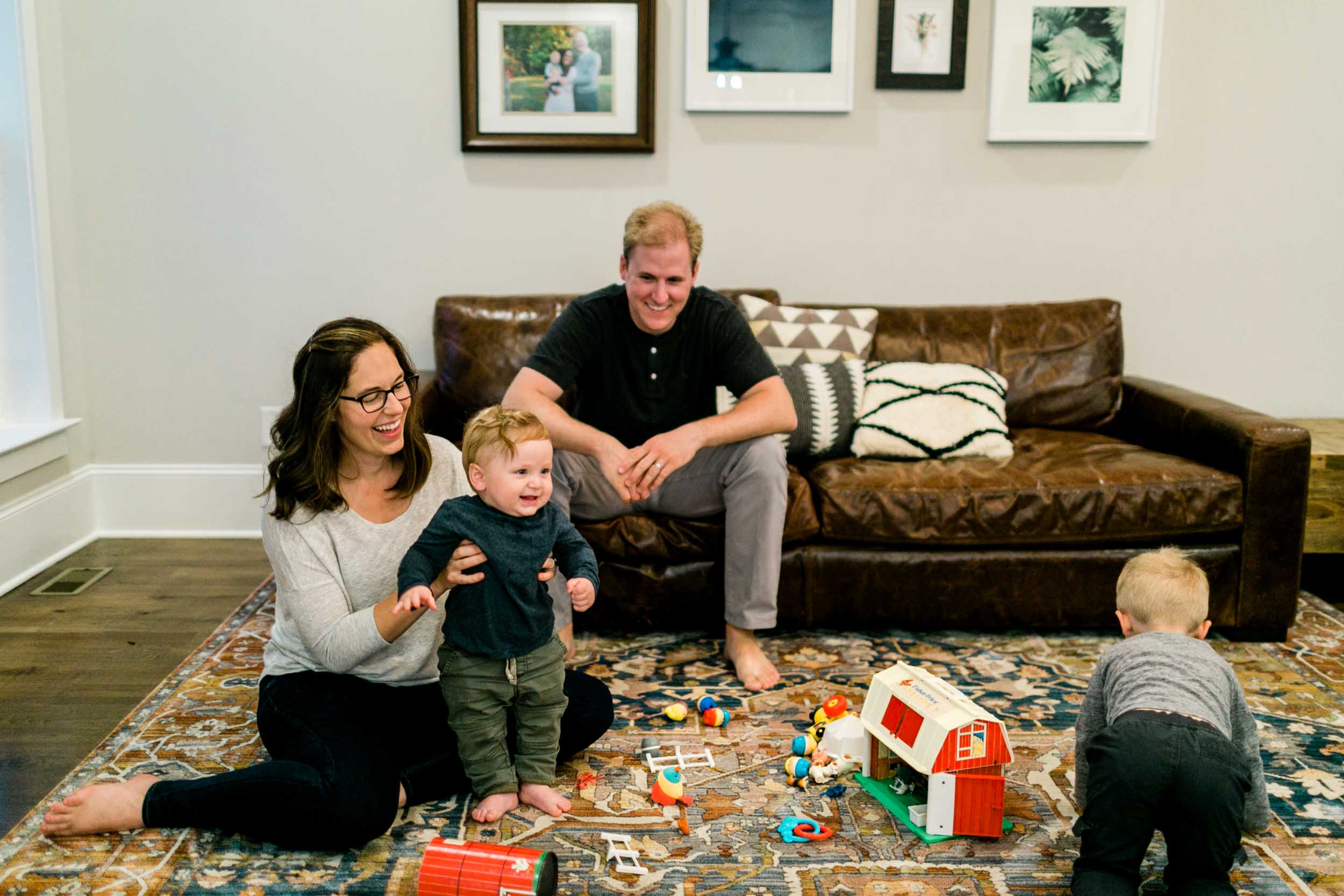 Family and children playing together at home | Raleigh Family Photographer | By G. Lin Photography