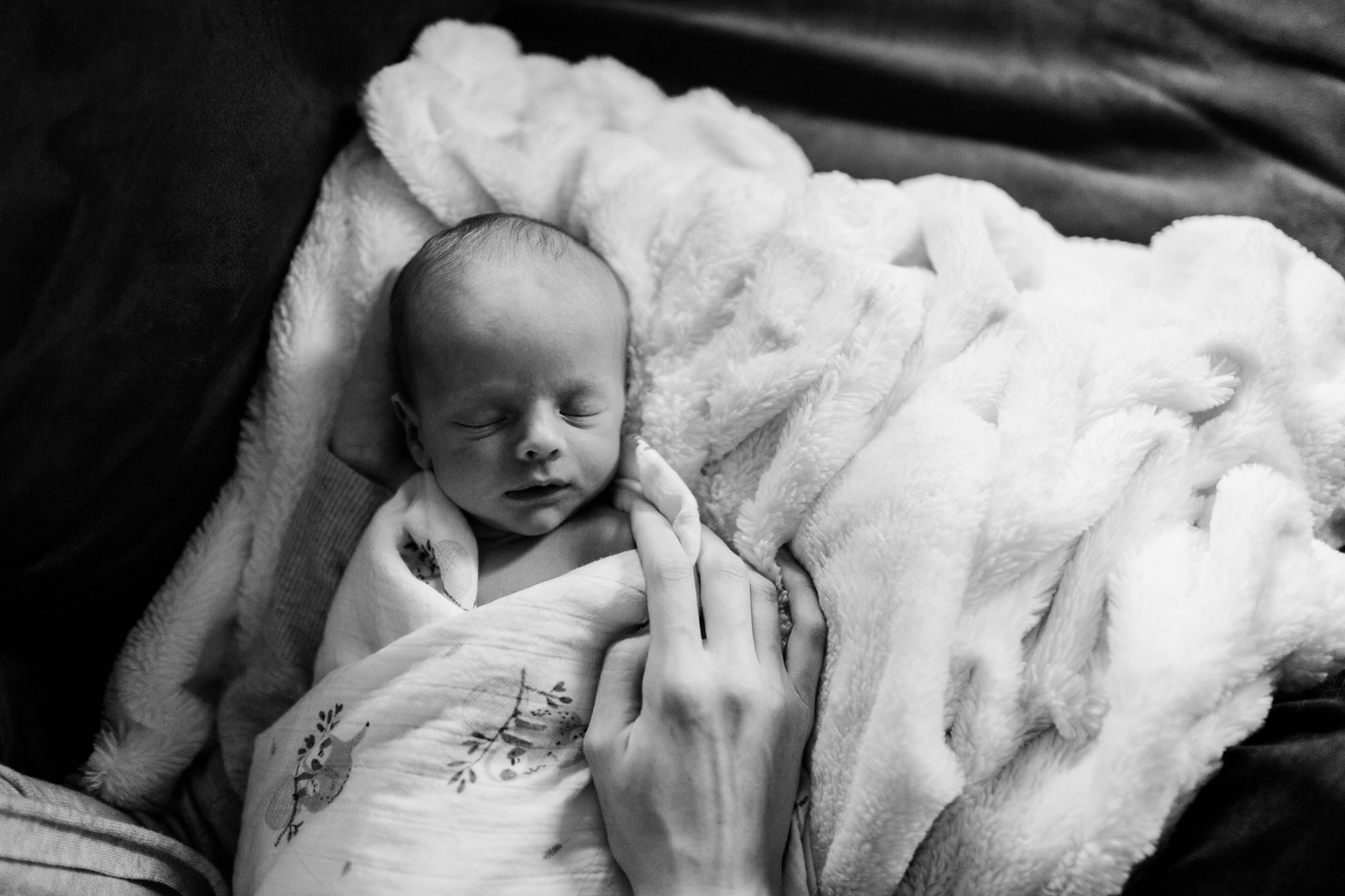 Durham Newborn Photographer | By G. Lin Photography | Organic lifestyle newborn photography of baby swaddled