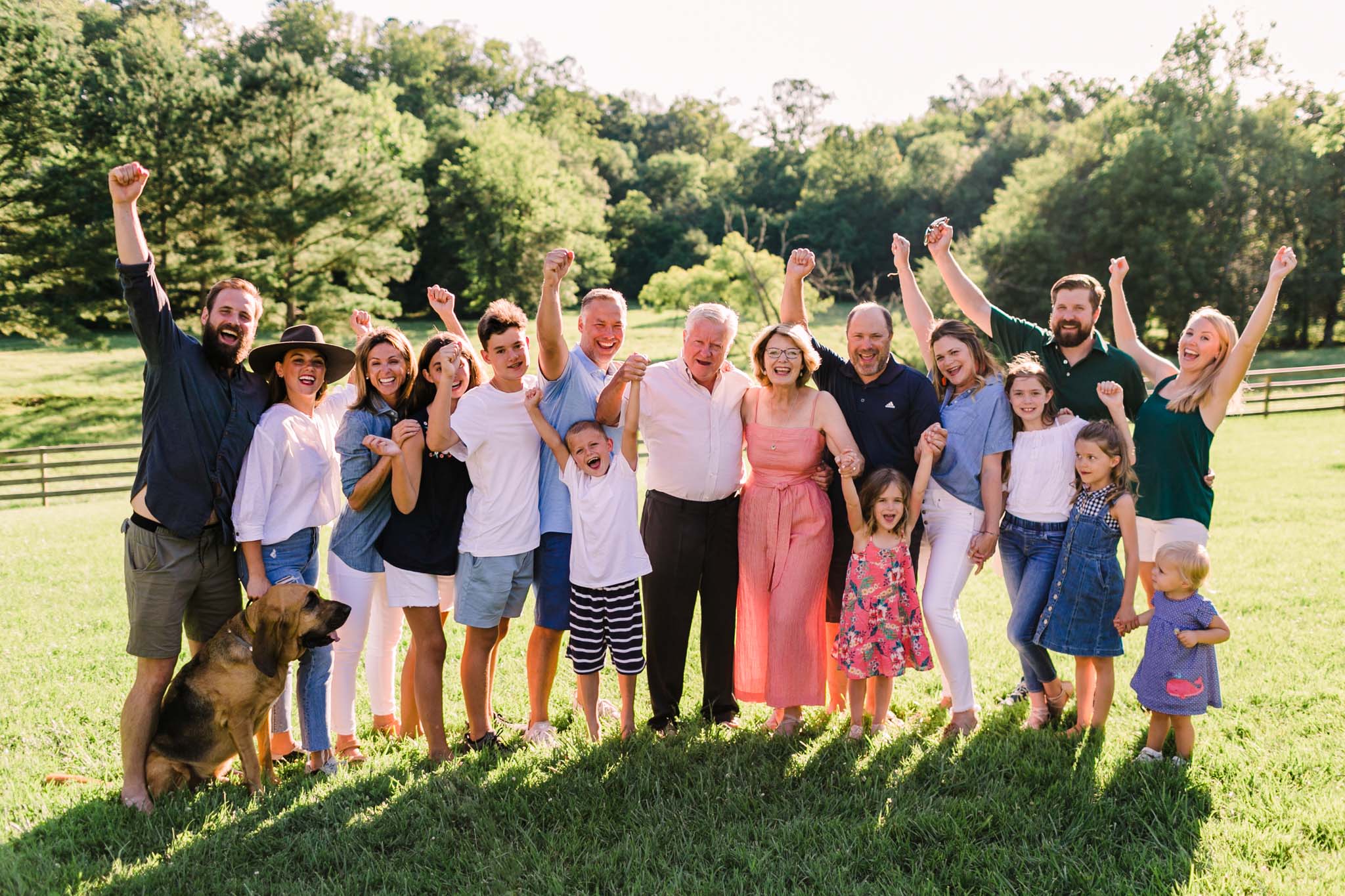 Durham Family Photographer | By G. Lin Photography | Family reunion photo with everyone raising their hands