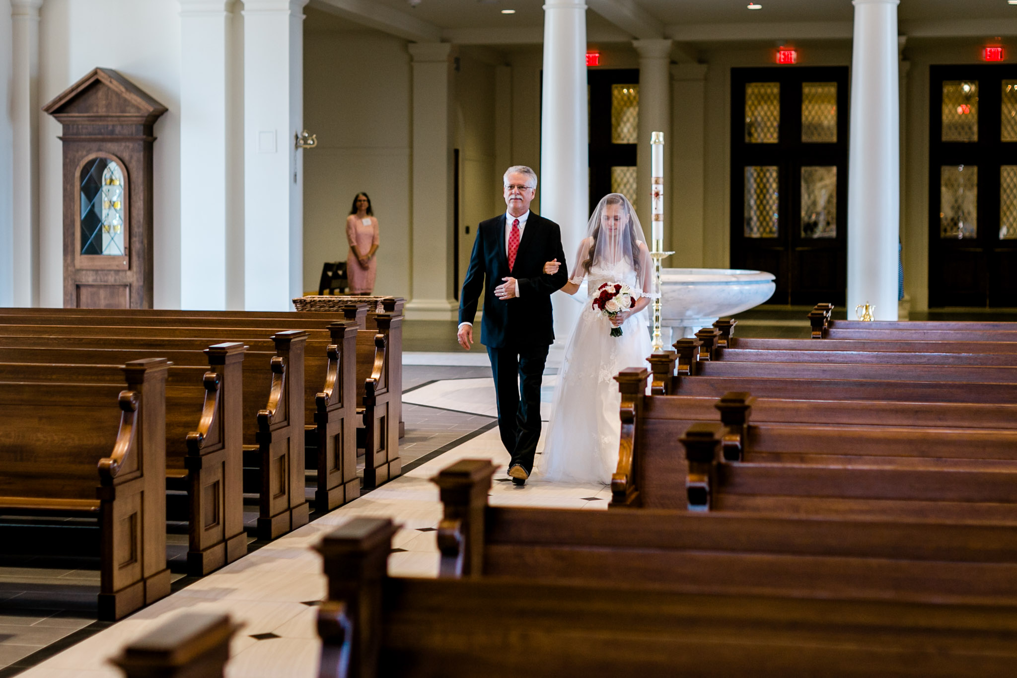 Father walking bride down the aisle | Holy Name of Jesus Cathedral | Raleigh Wedding Photographer | By G. Lin Photography