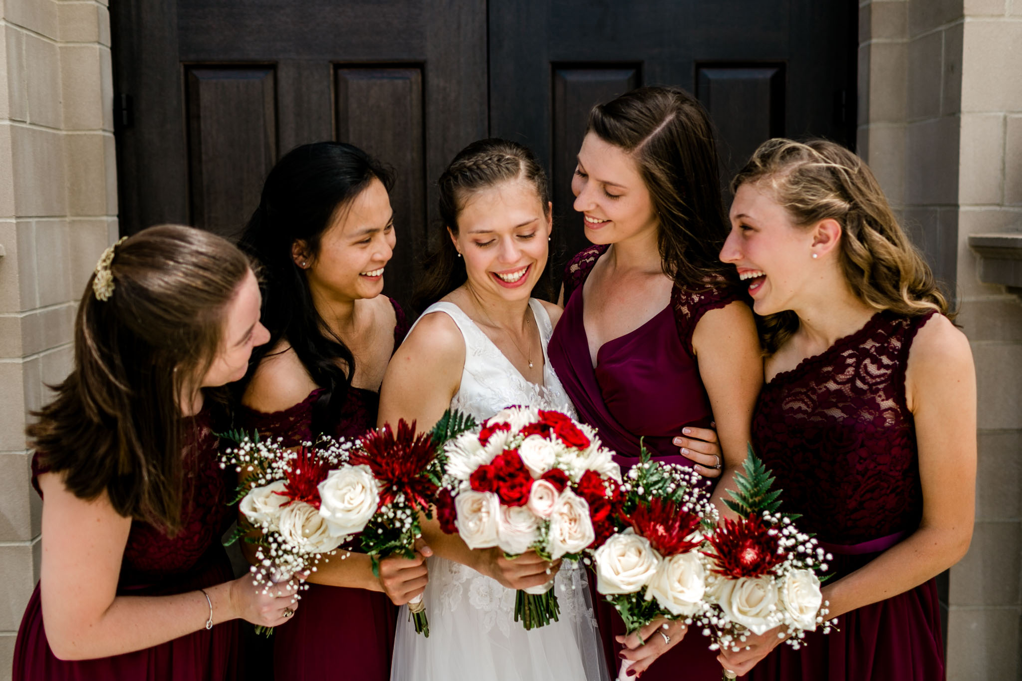 Bridesmaids looking at bride | Raleigh Wedding Photographer | By G. Lin Photography