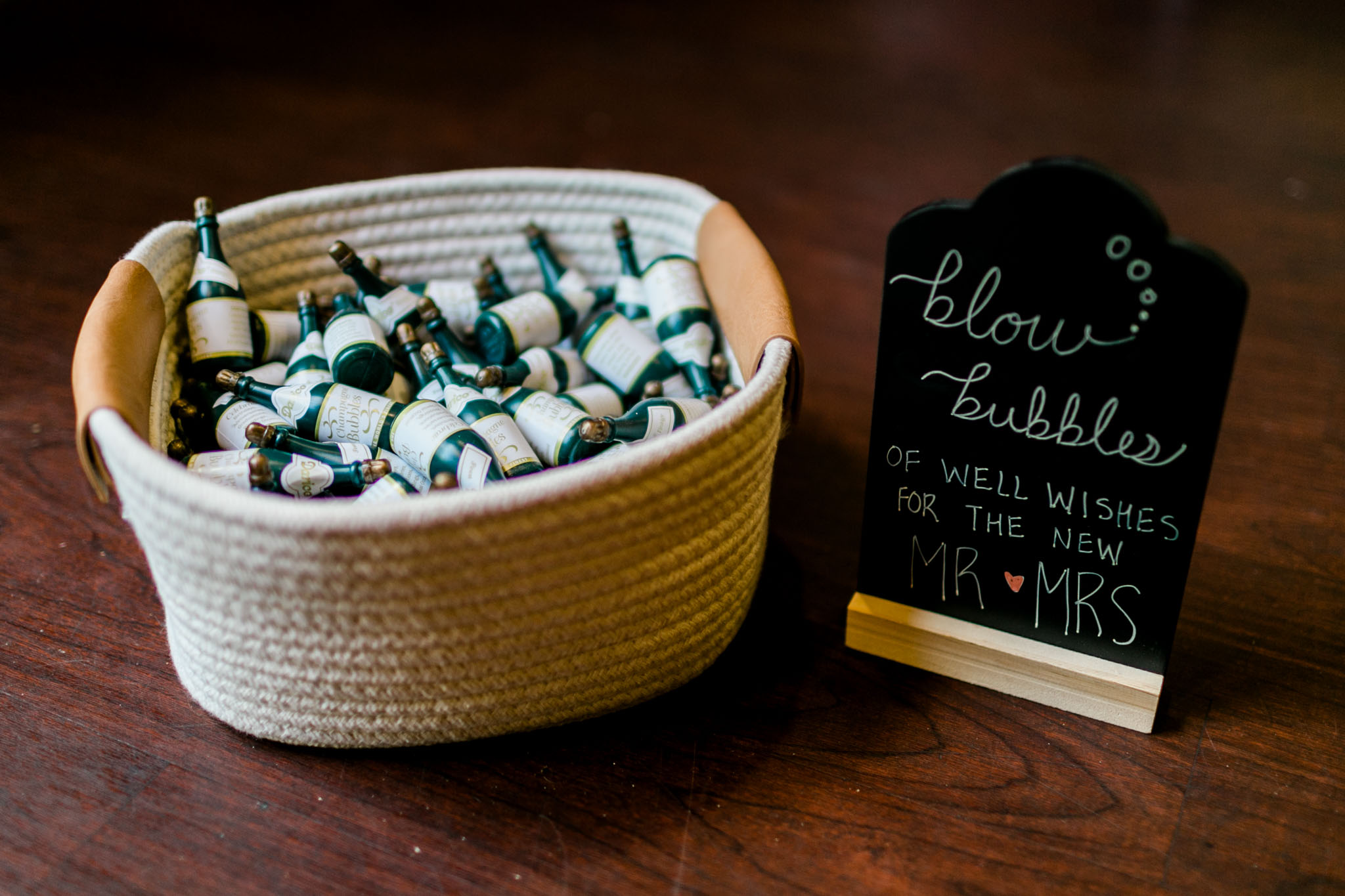 Basket with bubbles for wedding sendoff | Raleigh Wedding Photographer | By G. Lin Photography