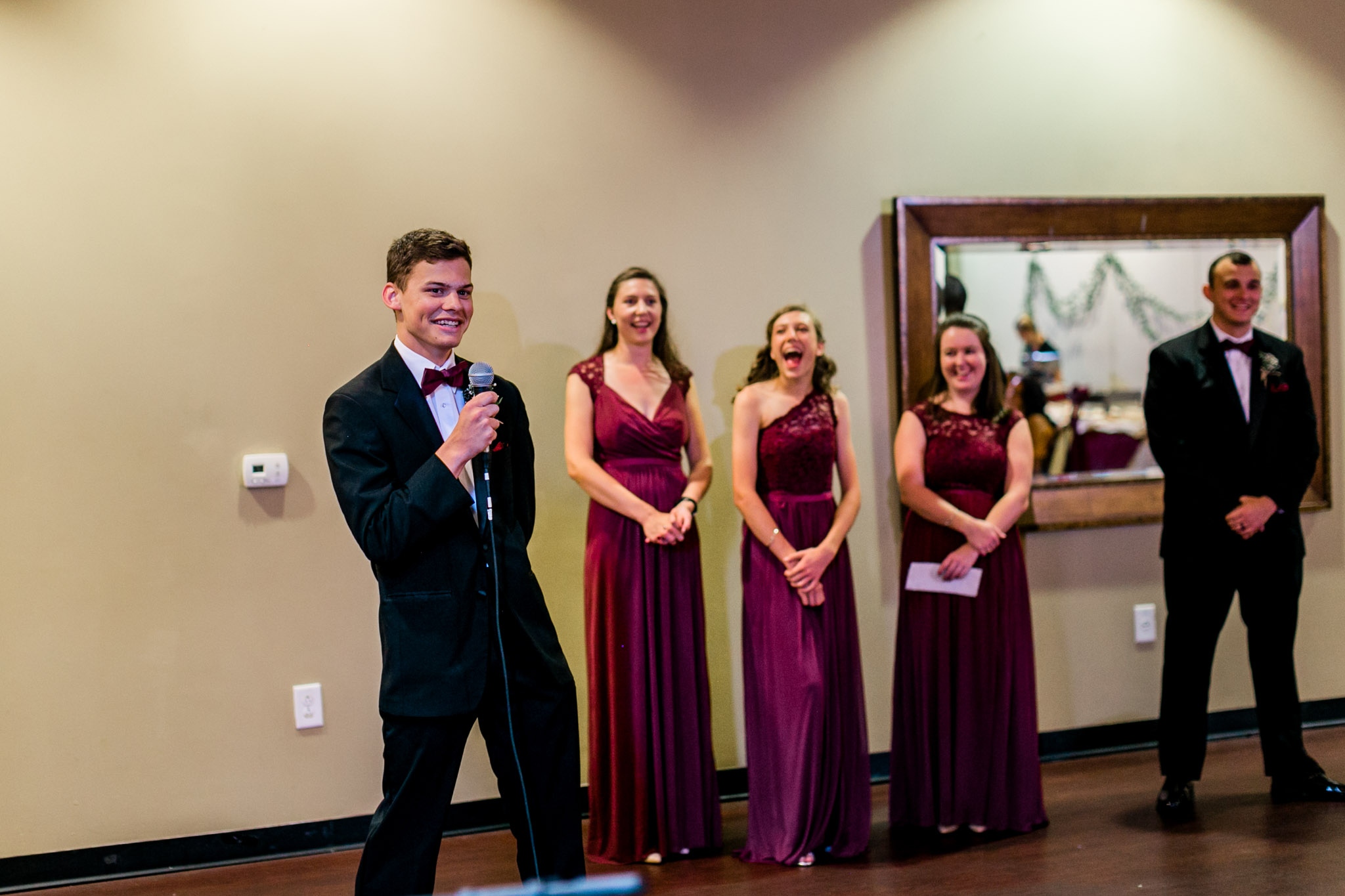 Groomsmen giving toast at wedding reception | Royal Banquet Conference Center | Raleigh Wedding Photographer | By G. Lin Photography