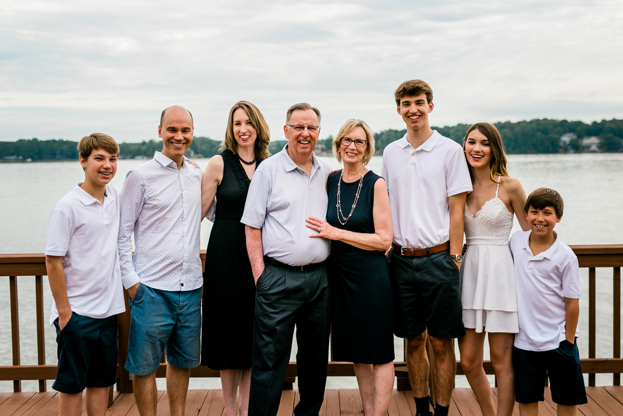 Outdoor family portrait on dock | Durham Family Photographer | By G. Lin Photography