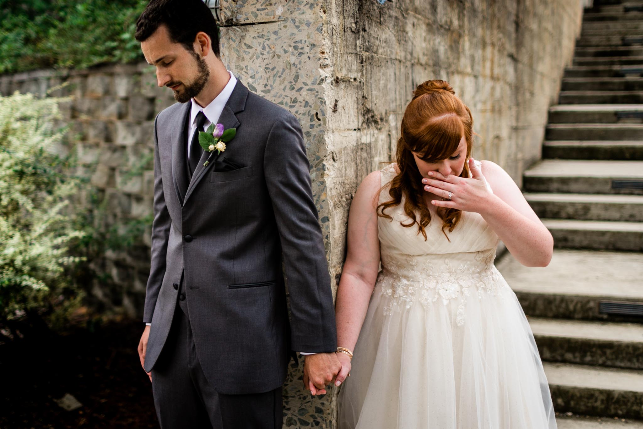 Haw River Ballroom Wedding | Durham Photographer | By G. Lin Photography | Bride and groom praying together