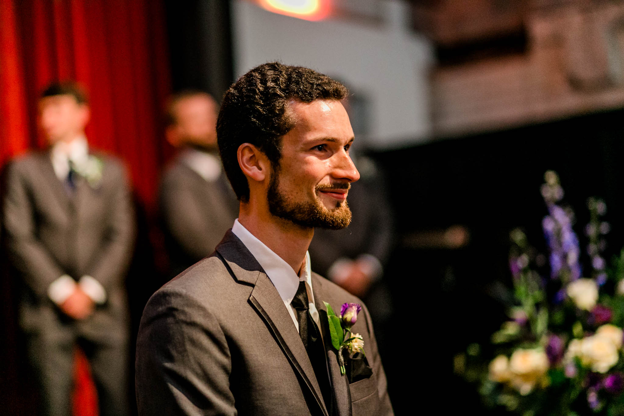 Haw River Ballroom Wedding | Durham Photographer | By G. Lin Photography | Close up of Groom during ceremony