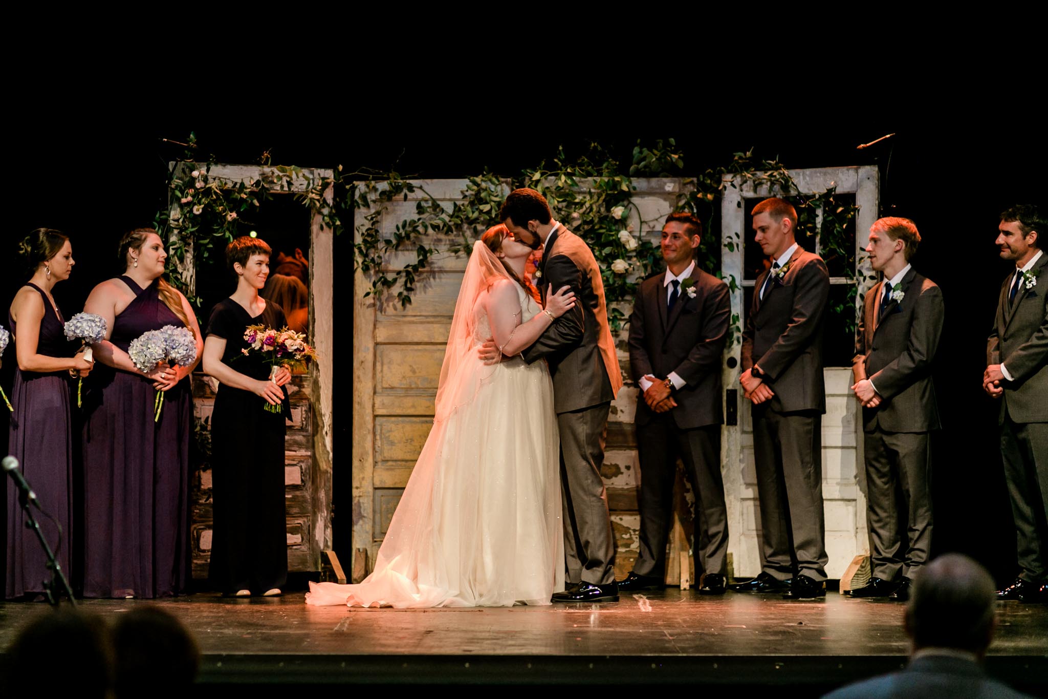 Haw River Ballroom Wedding | Durham Photographer | By G. Lin Photography | Bride and groom kiss during ceremony