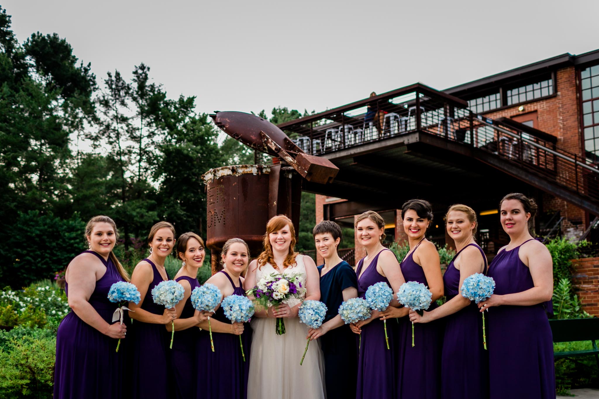 Haw River Ballroom Wedding | Durham Photographer | By G. Lin Photography | Bridesmaids and bride outside